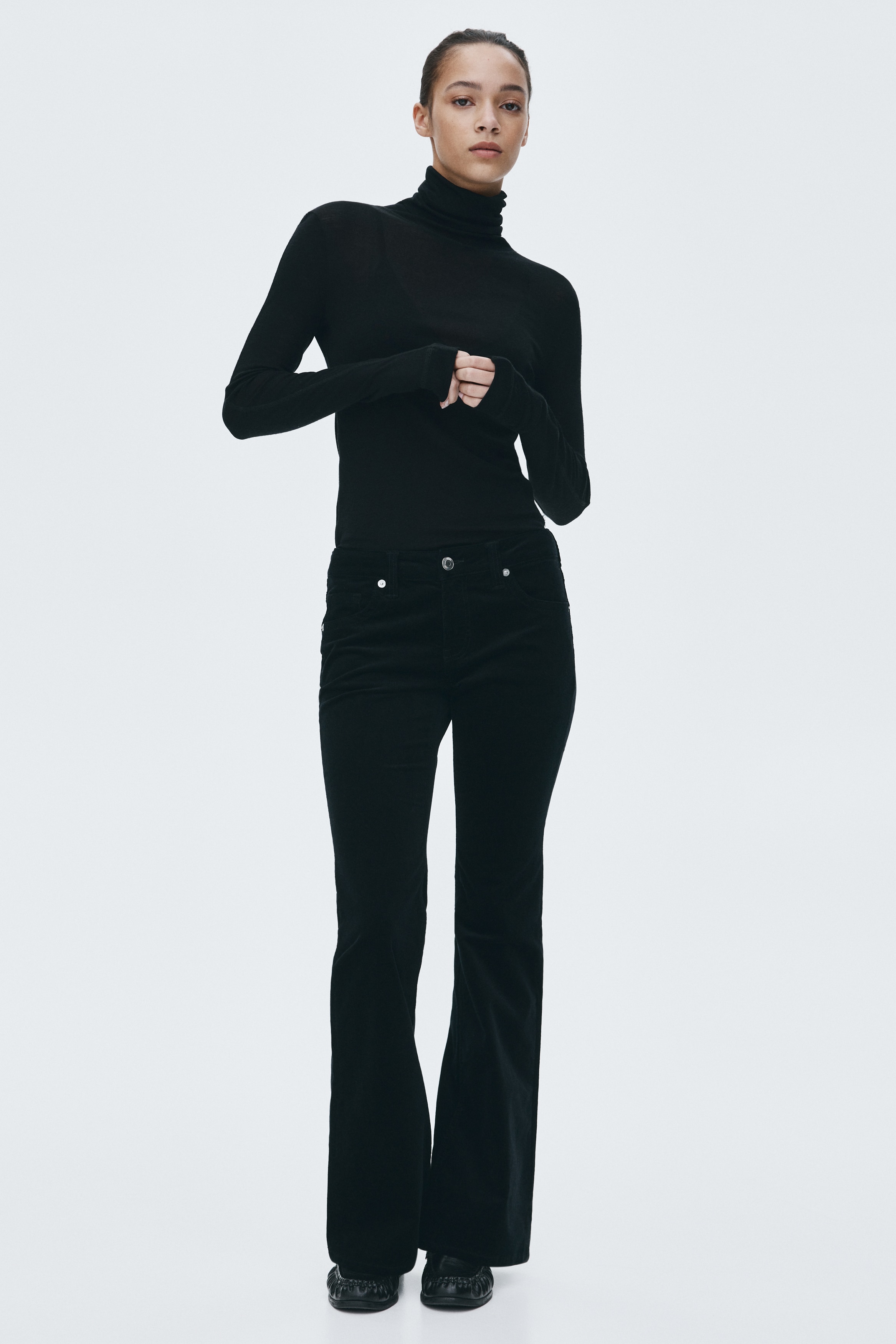 絨布喇叭褲 - 黑色/深綠色/深咖啡色