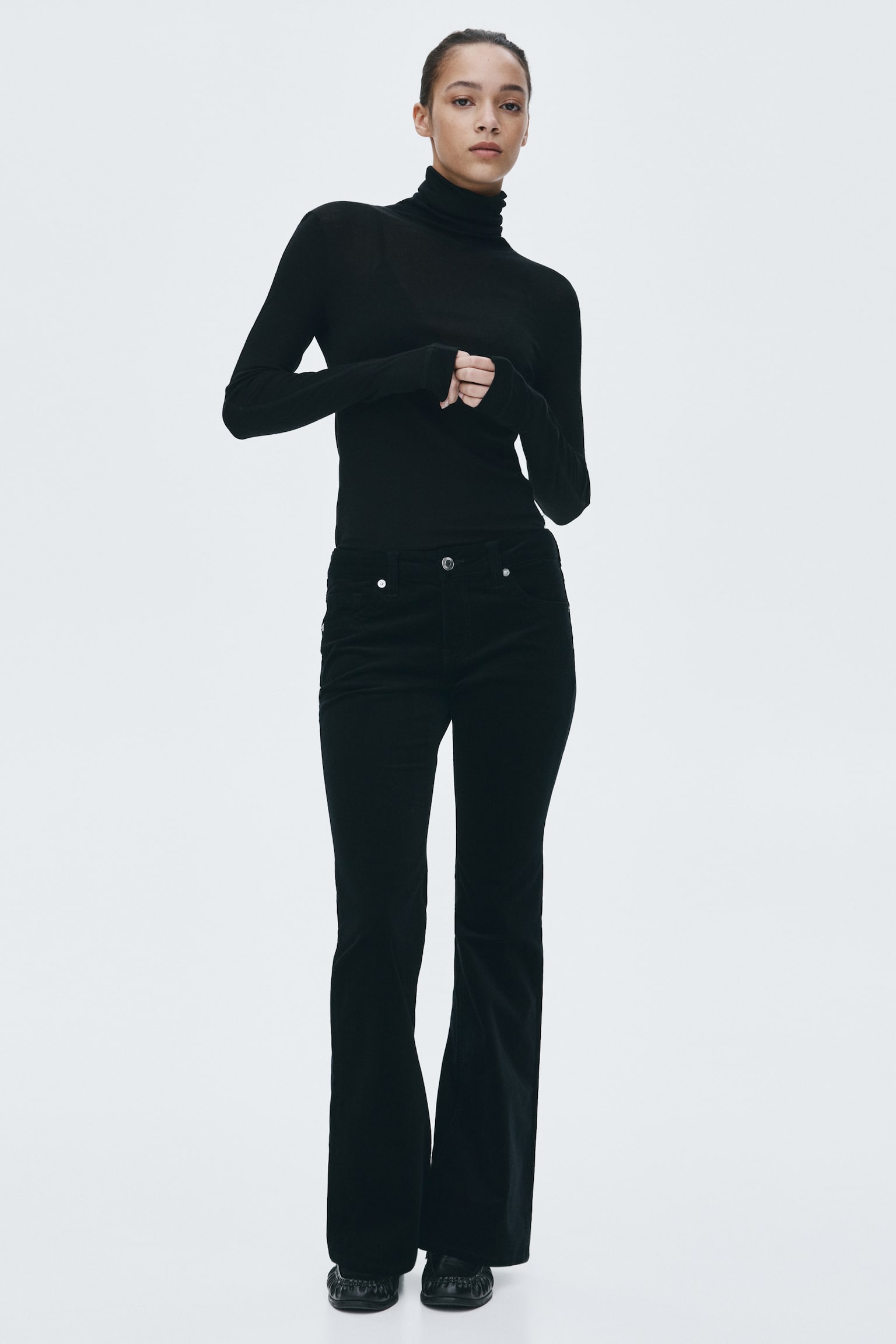 Flared Corduroy Pants - Black/Dark green/Dark brown - 2