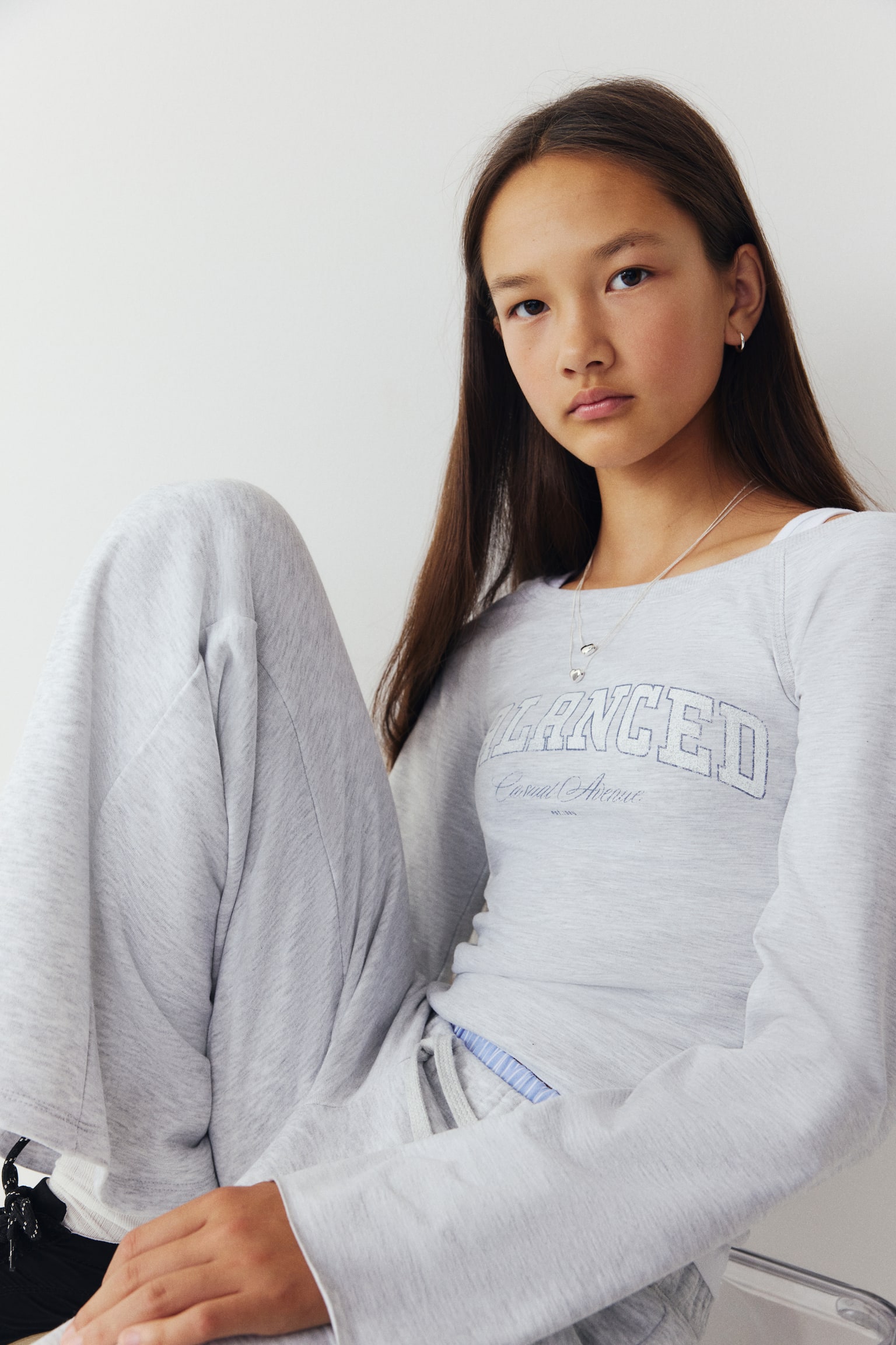 Детский свитшот H&M Boat-Neck, цвет: Светлый серый меланжевый — фото 4