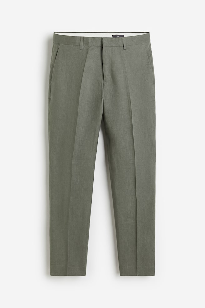 Slim Fit Linen Suit Pants - Gray-green/Light beige/Dark beige/Light gray/Light blue/Navy blue - 2