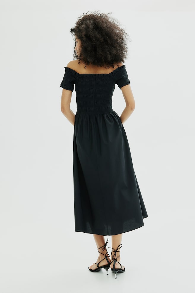 Smocked off-the-shoulder dress - Black/Black/Patterned - 5