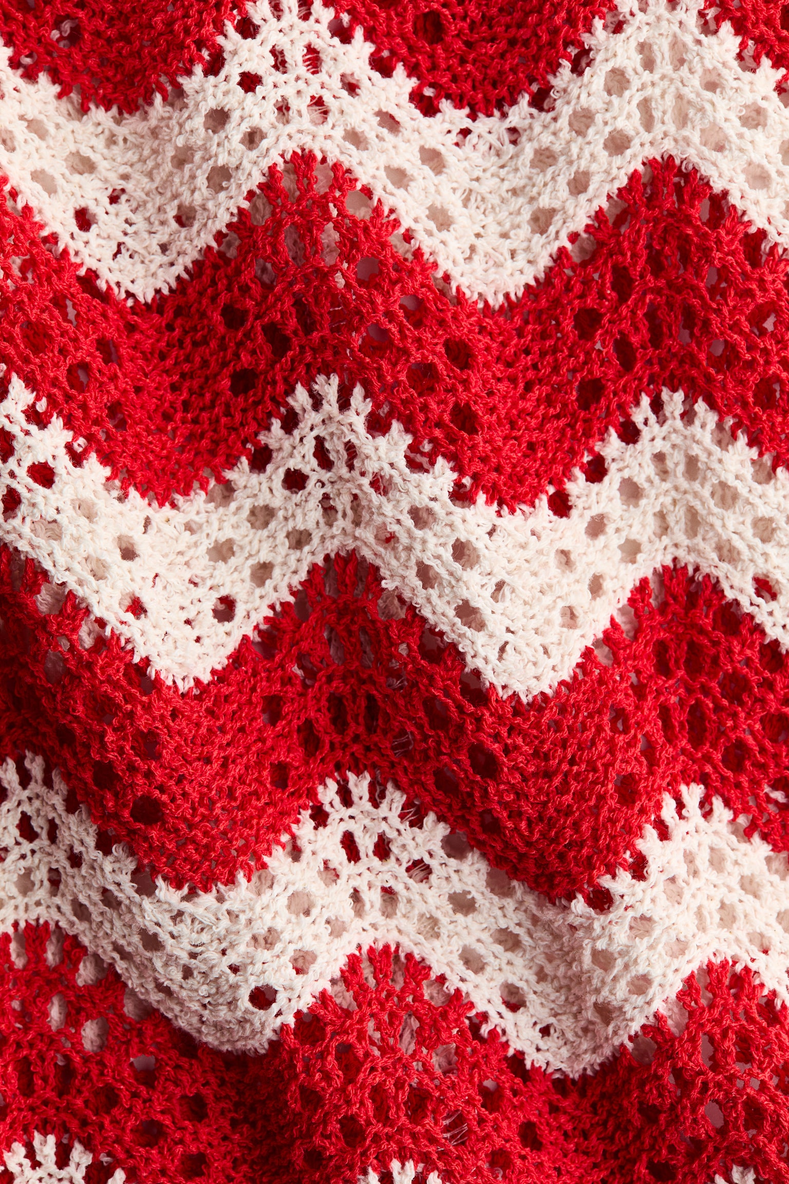 Crochet-look jacquard jersey top - White/Red striped - 2