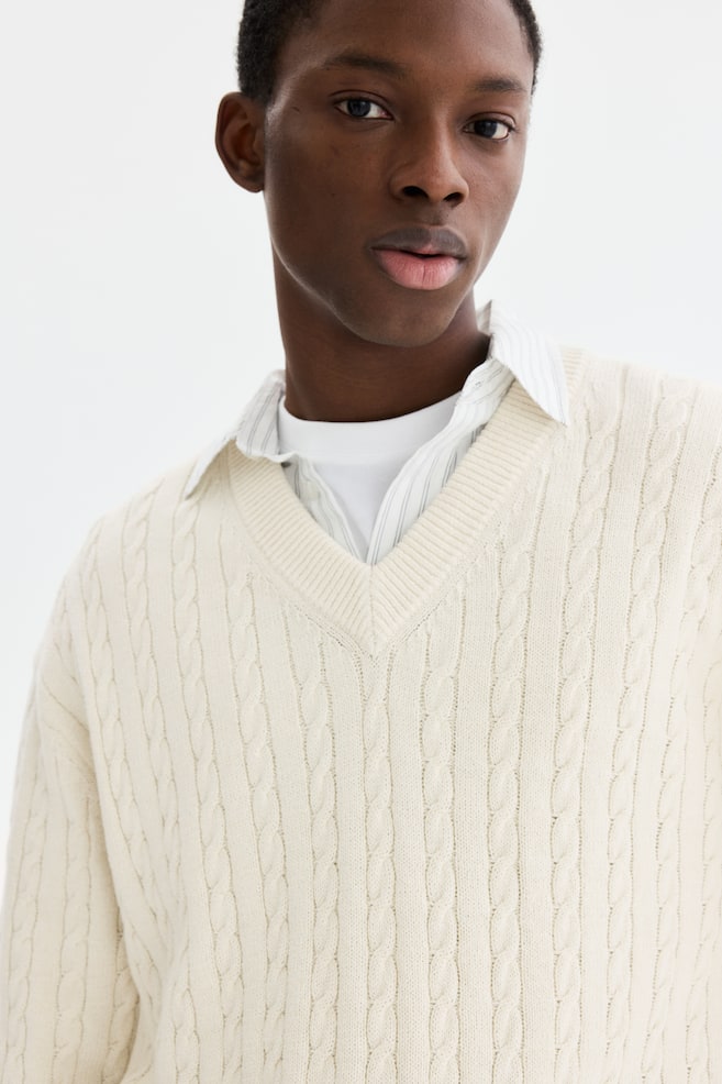 Regular-Fit Cable-Knit Sweater - White - 4