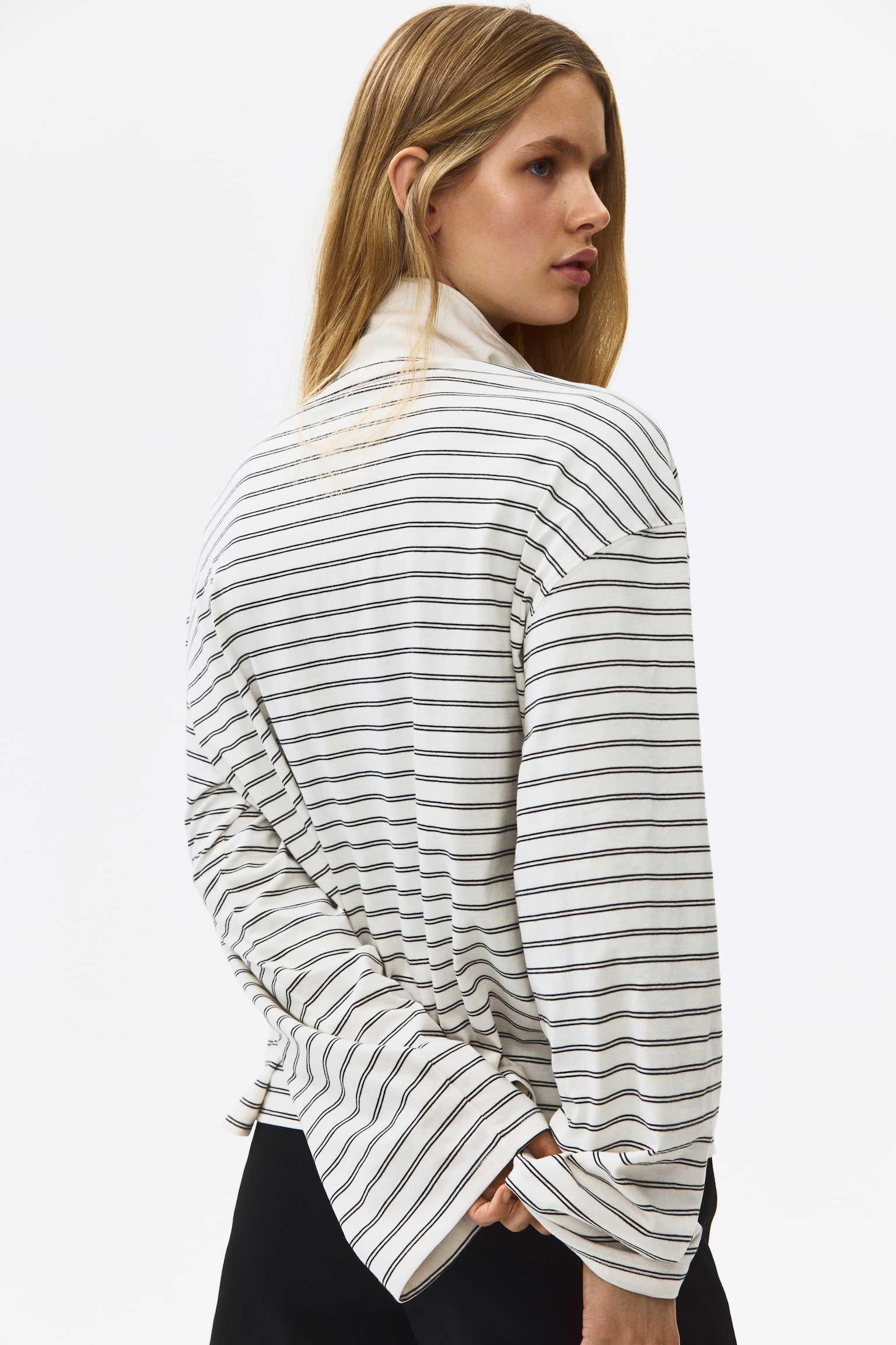 Женское поло H&M Cotton Polo Shirt, цвет: Кремовый / Полосатый — фото 5