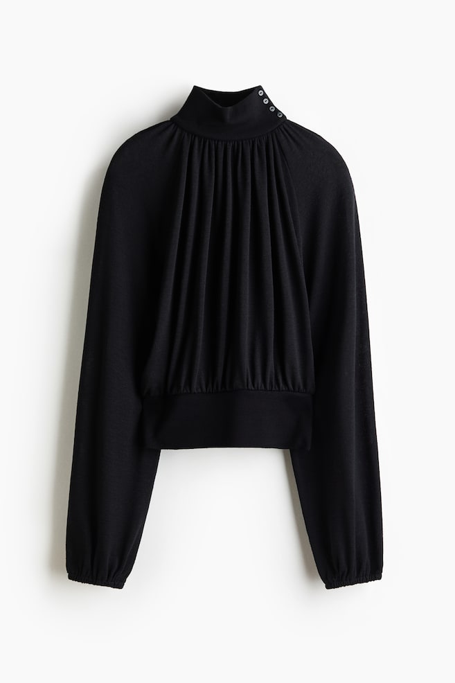 Gathered jersey blouse - Black - 1