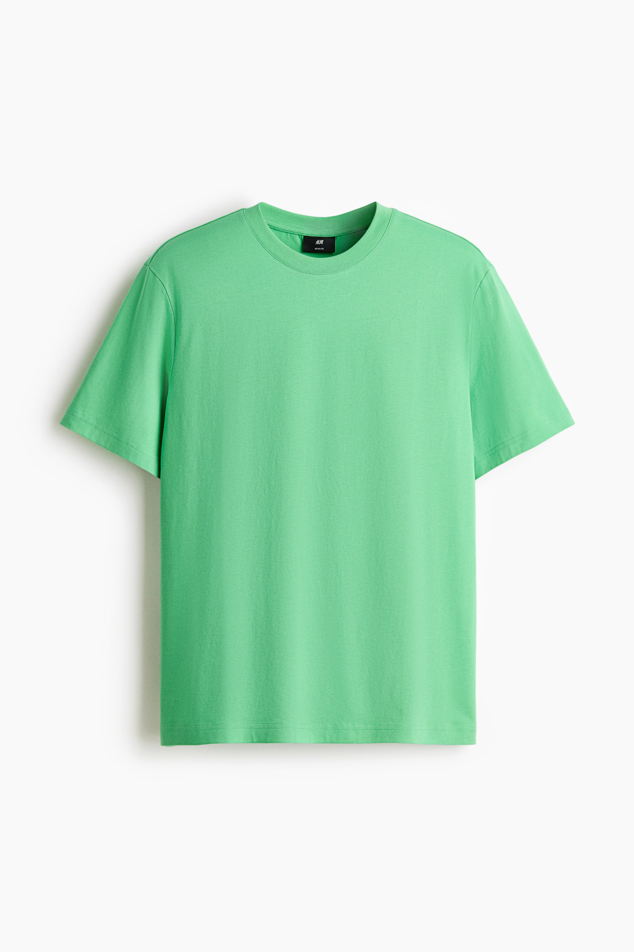 View larger image: The front of a light green T-shirt features a round, rib-trimmed neckline, short sleeves and a straight-cut hem, all crafted from lightweight jersey fabric and offering a regular fit.