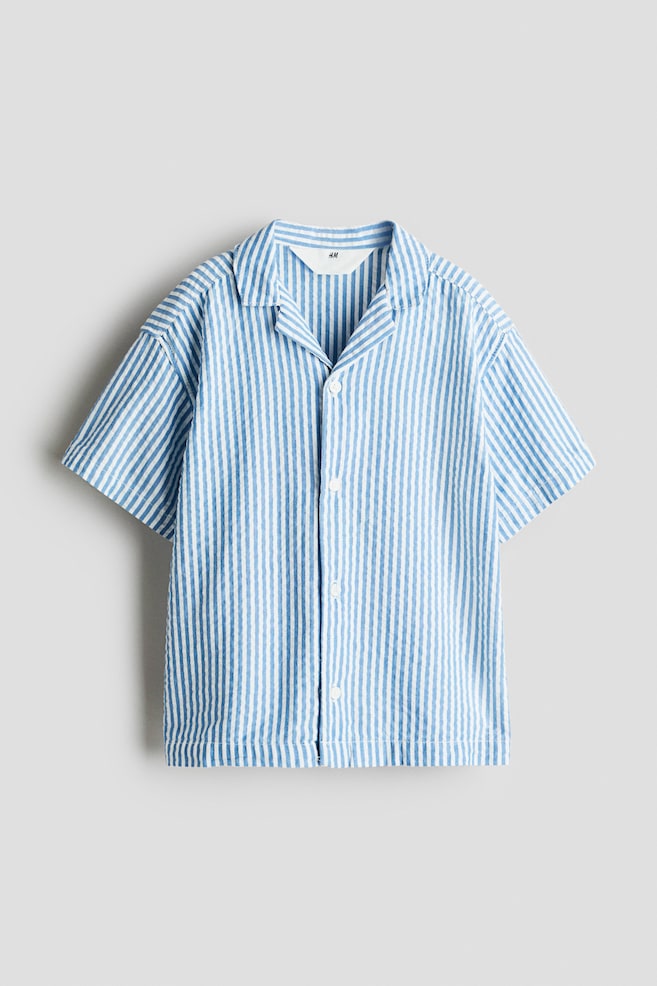 Camisa en seersucker de algodón - Azul claro/Franjas - 1