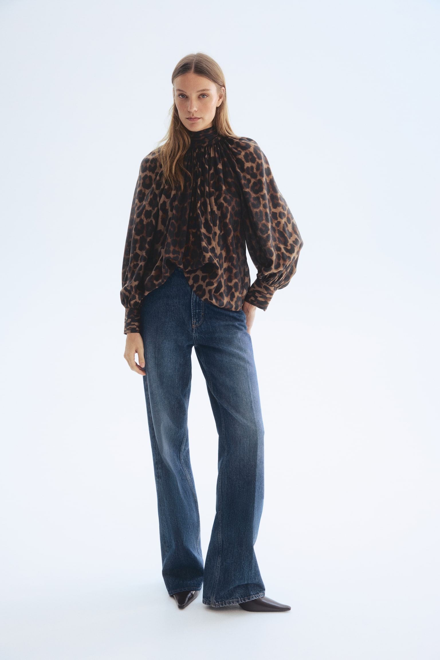 Draped blouse - Brown/Leopard print - 5