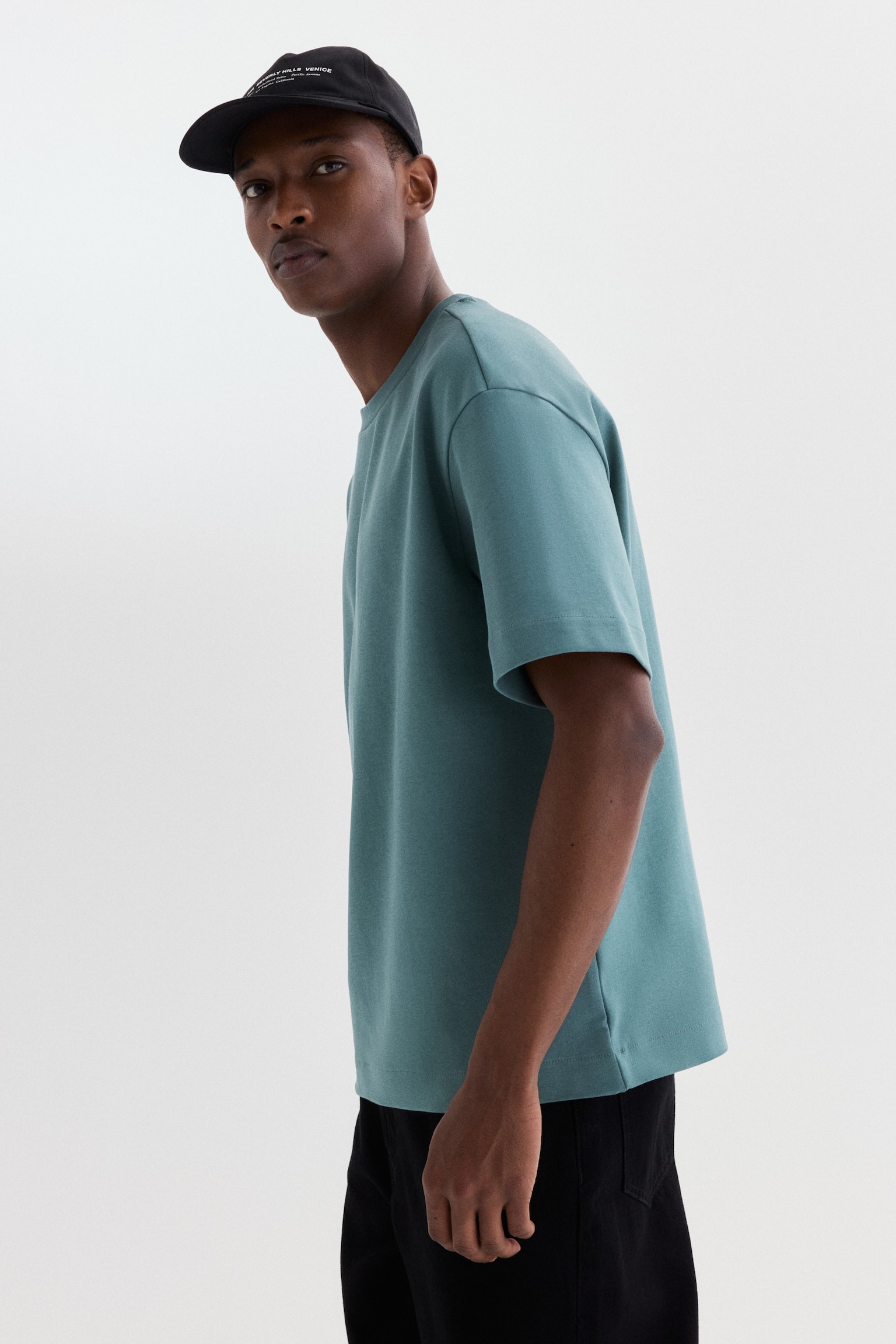 טישירט אינטרלוק Loose Fit - ירוק-כחול/שחור/קרם/אפור בהיר מלאנז' - 4