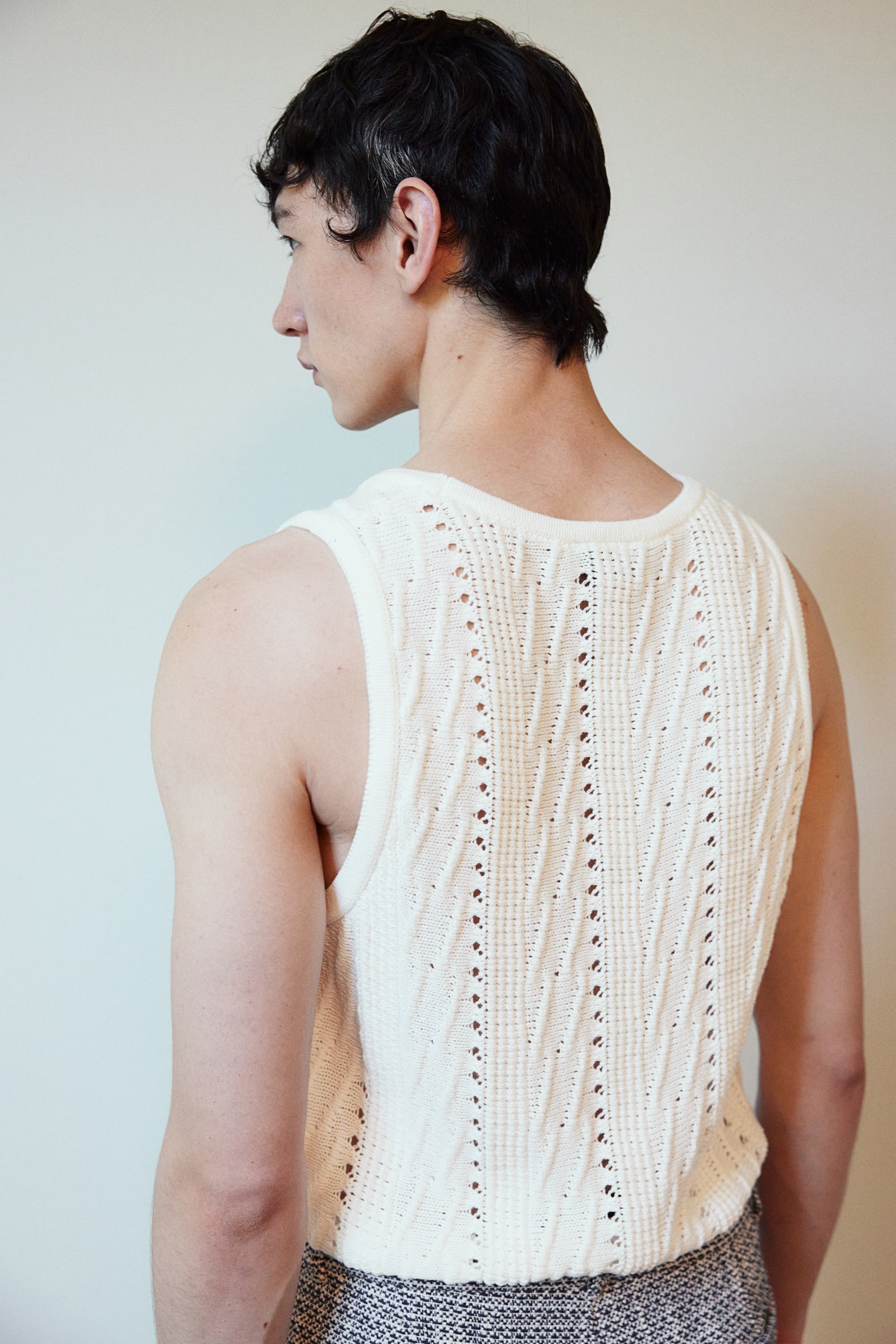 Regular Fit Pattern-knit top vest - White/Black - 4