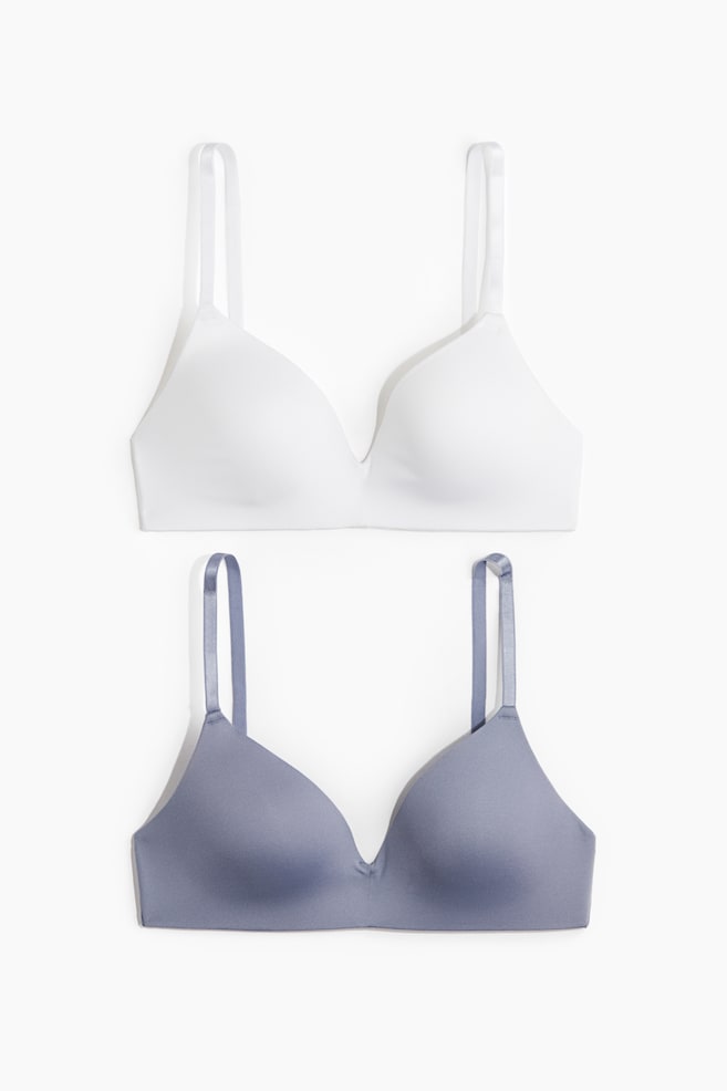 2-pack microfibre non-wired bras - Dusty blue/White/Black/White/Beige/White/Navy blue/Light beige/Beige/Black - 1