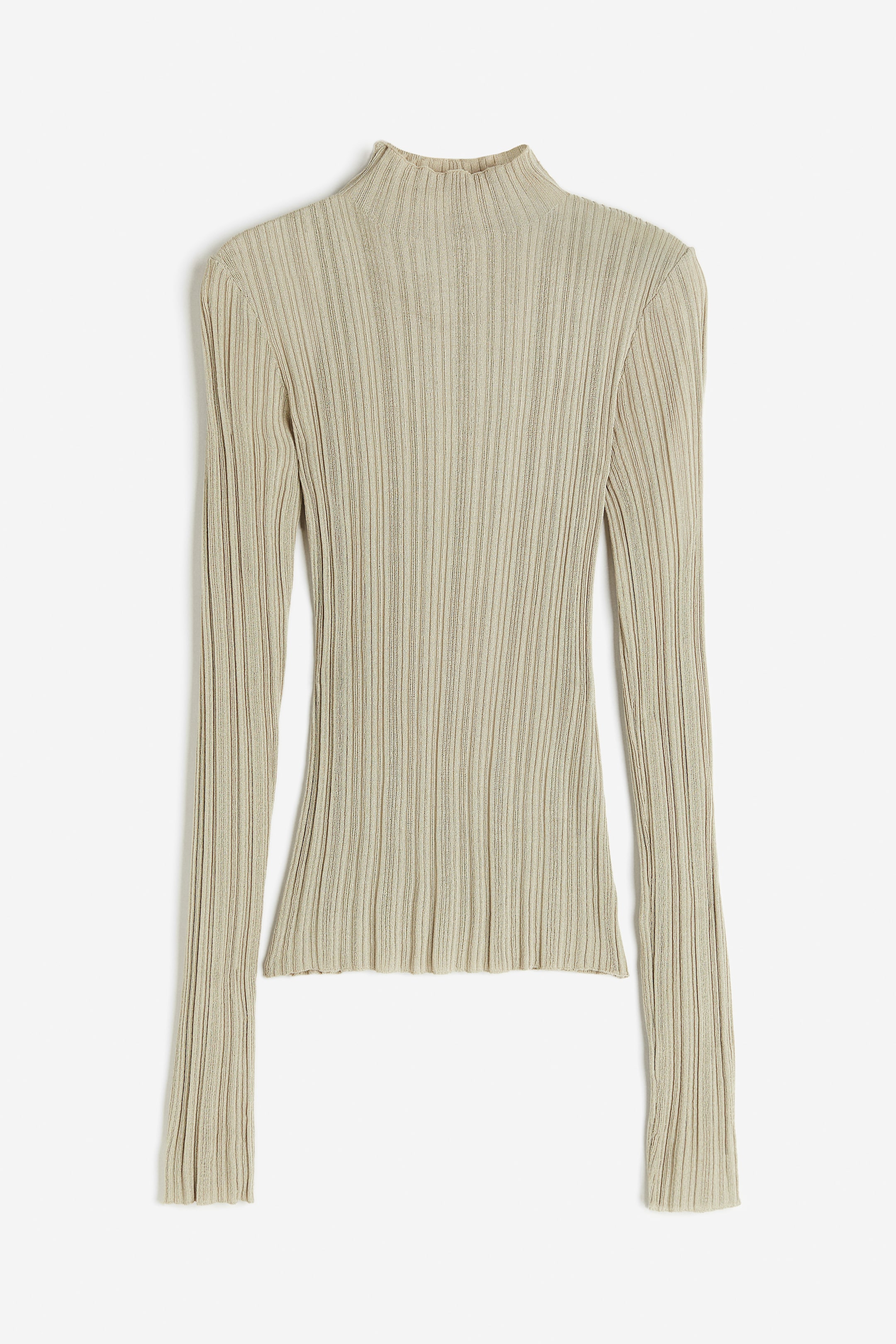 Sheer Rib-knit Mock Turtleneck Top