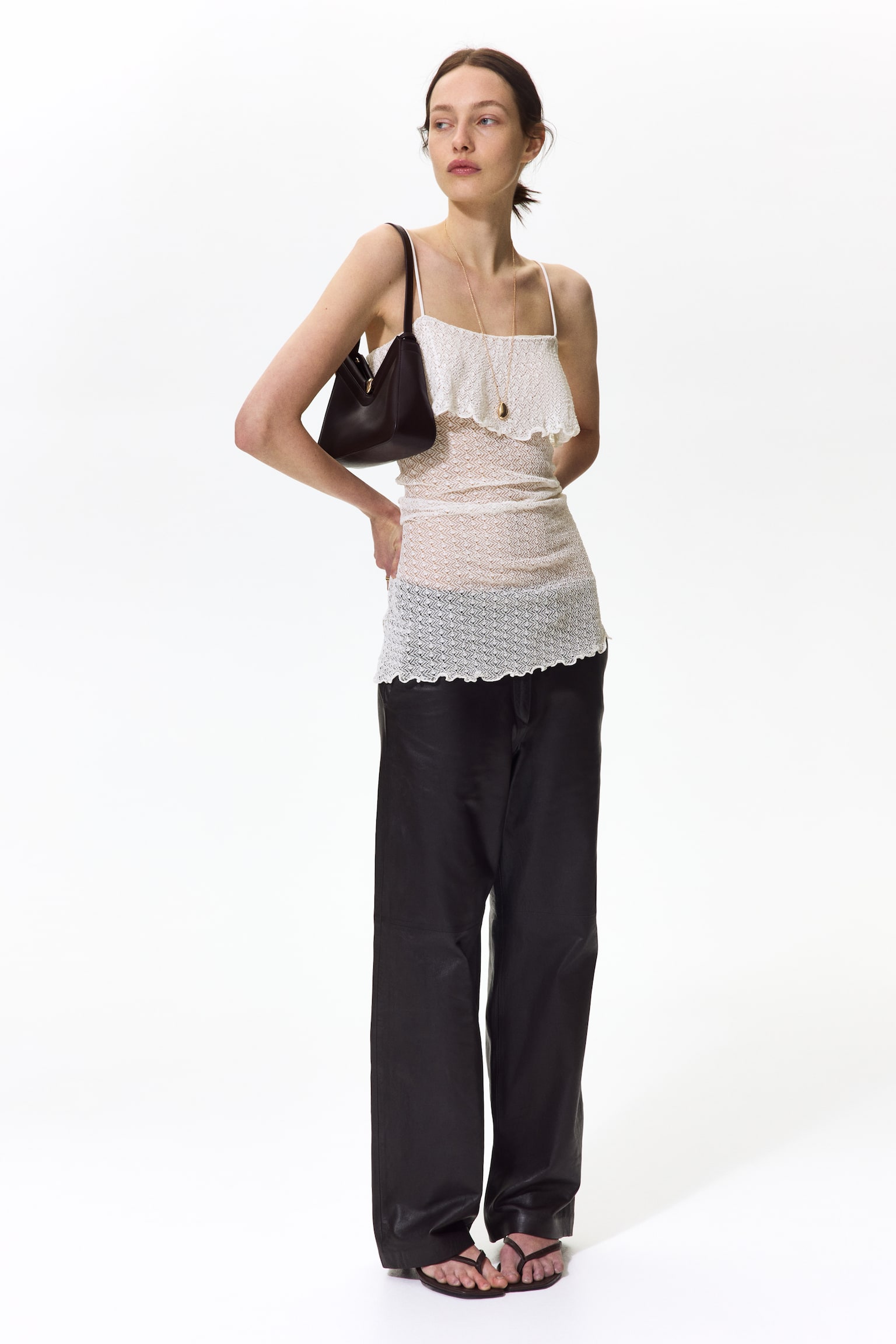 Pointelle-knit strappy top - White - 1