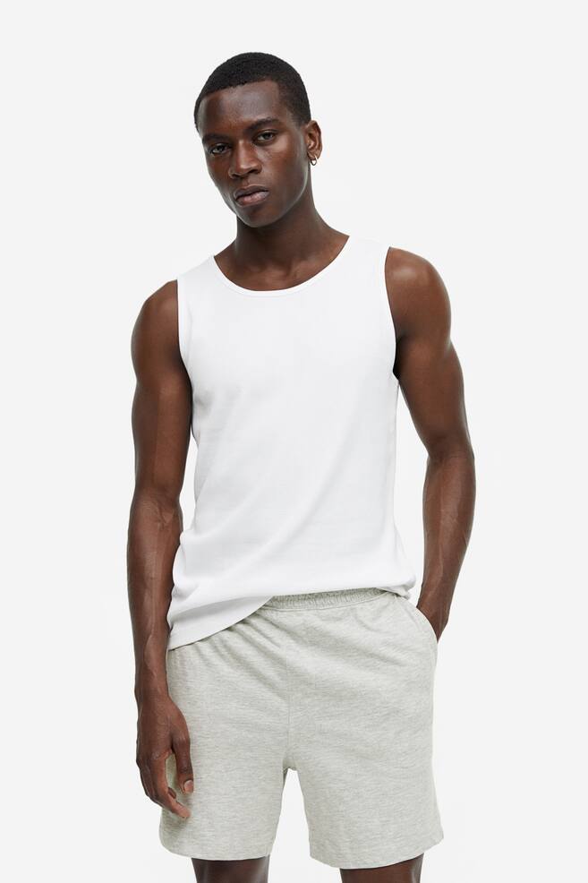 Pyjama vest top and shorts - White/Grey marl - 4