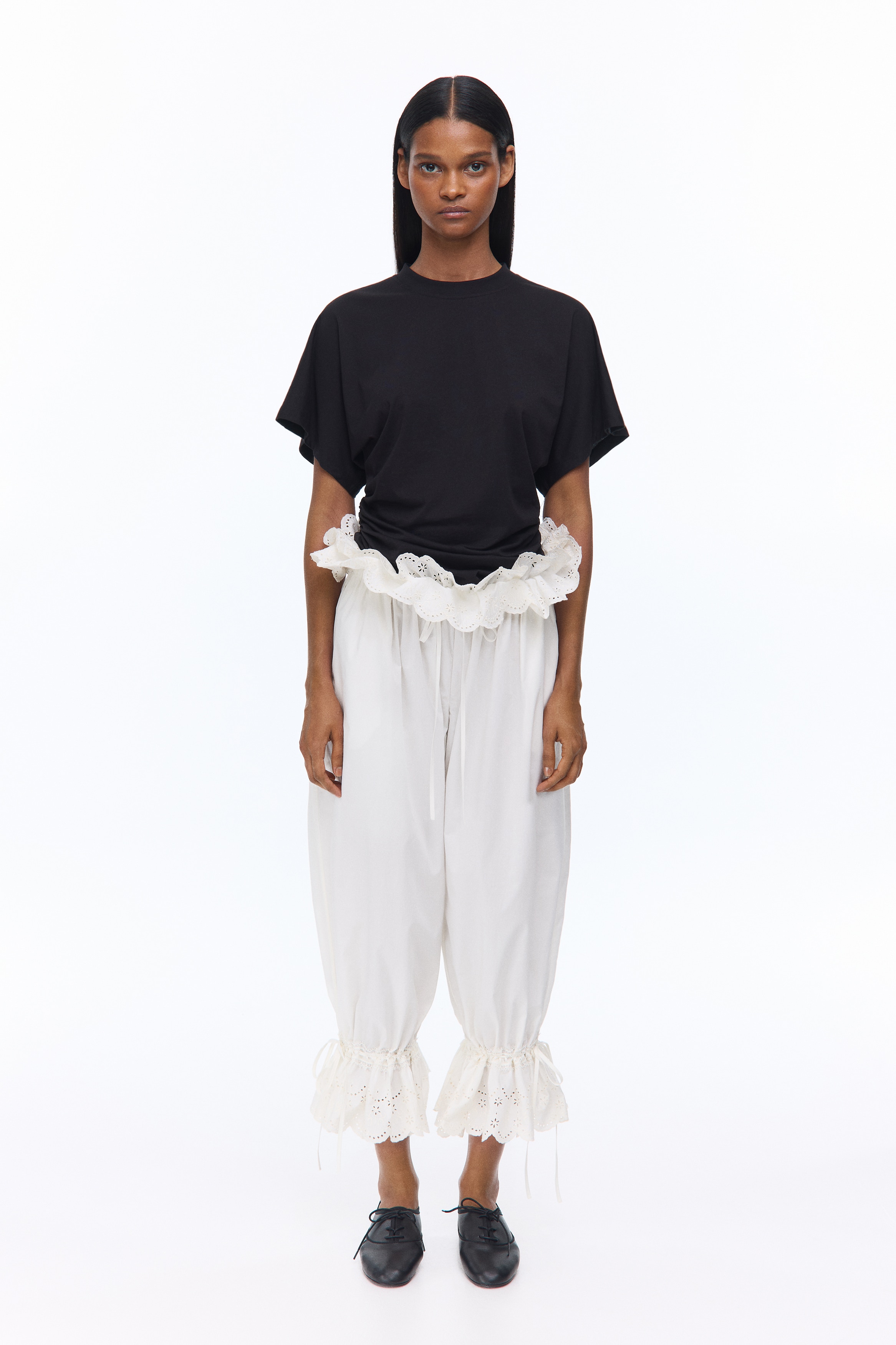 Top de algodón pima con mangas murciélago - Negro