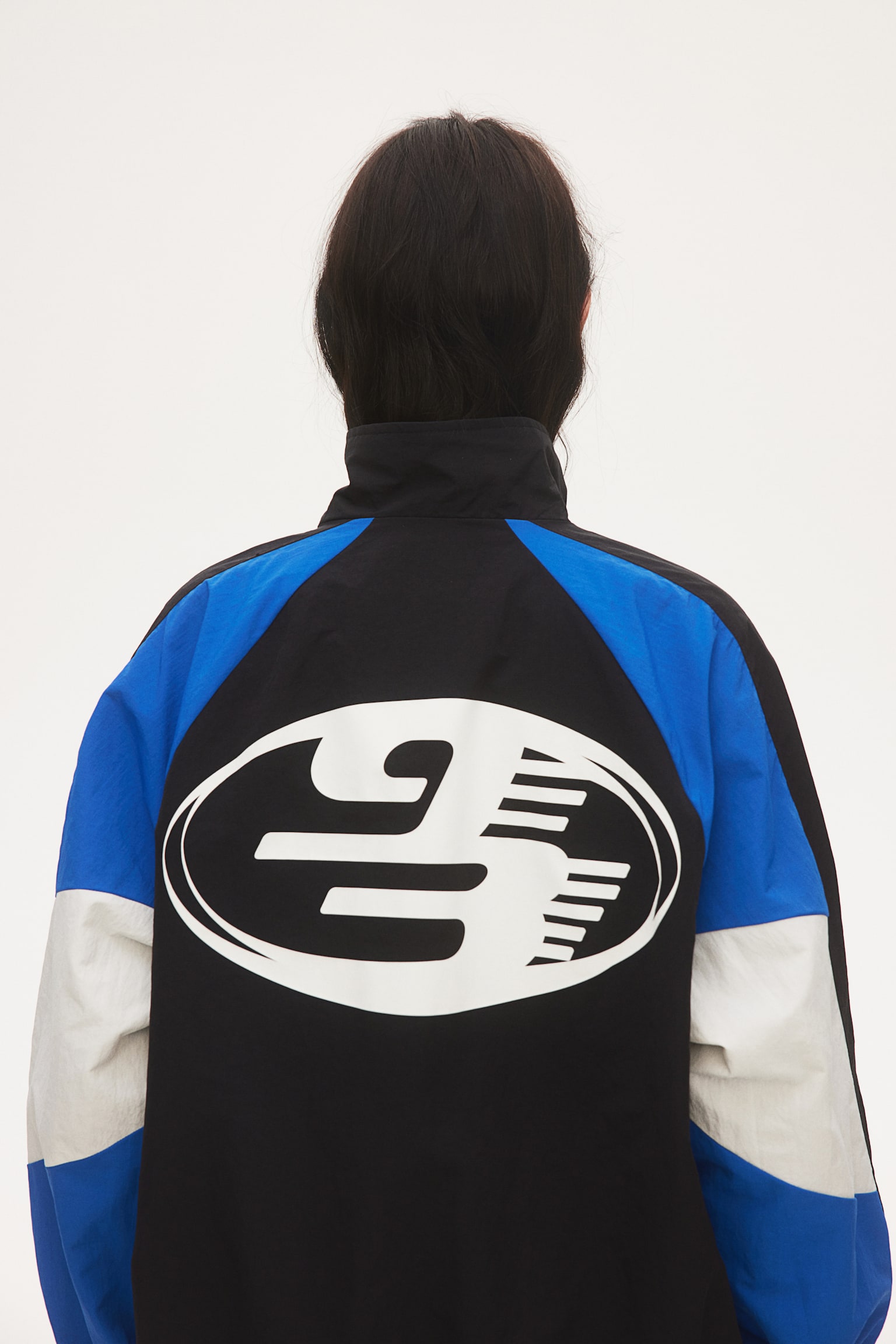 Oversized Print Windbreaker - Black/Racing - 6