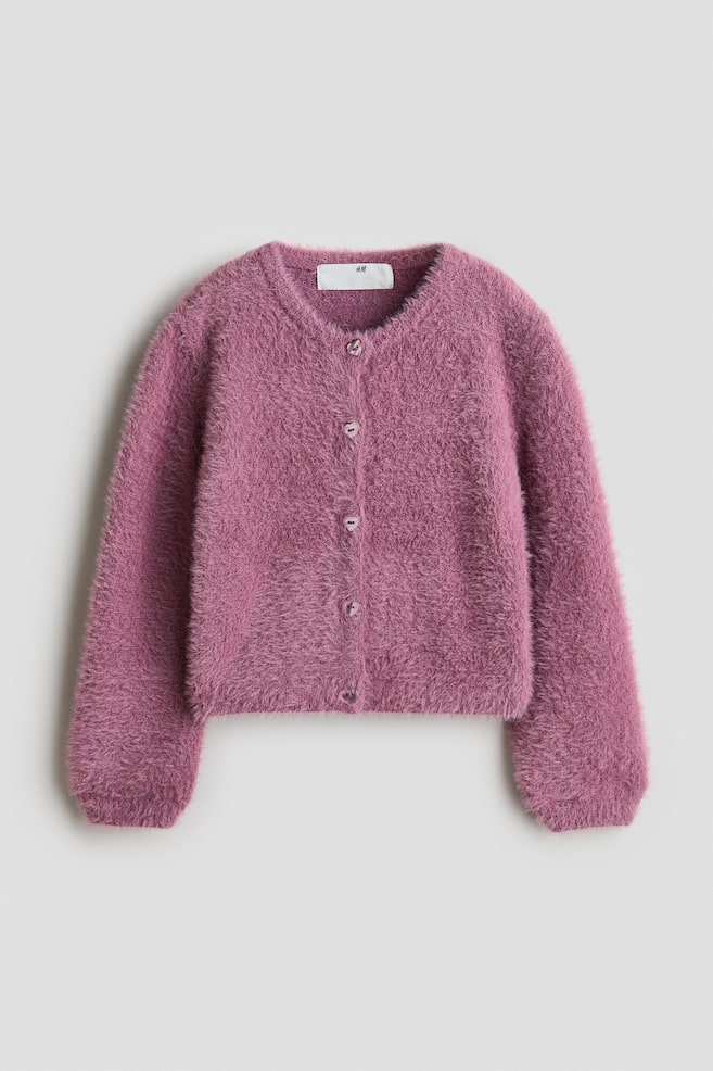 Flauschiger Cardigan - Dunkles Mattlila/Cremefarben/Dunkelbraun/Helles Mattrosa - 1