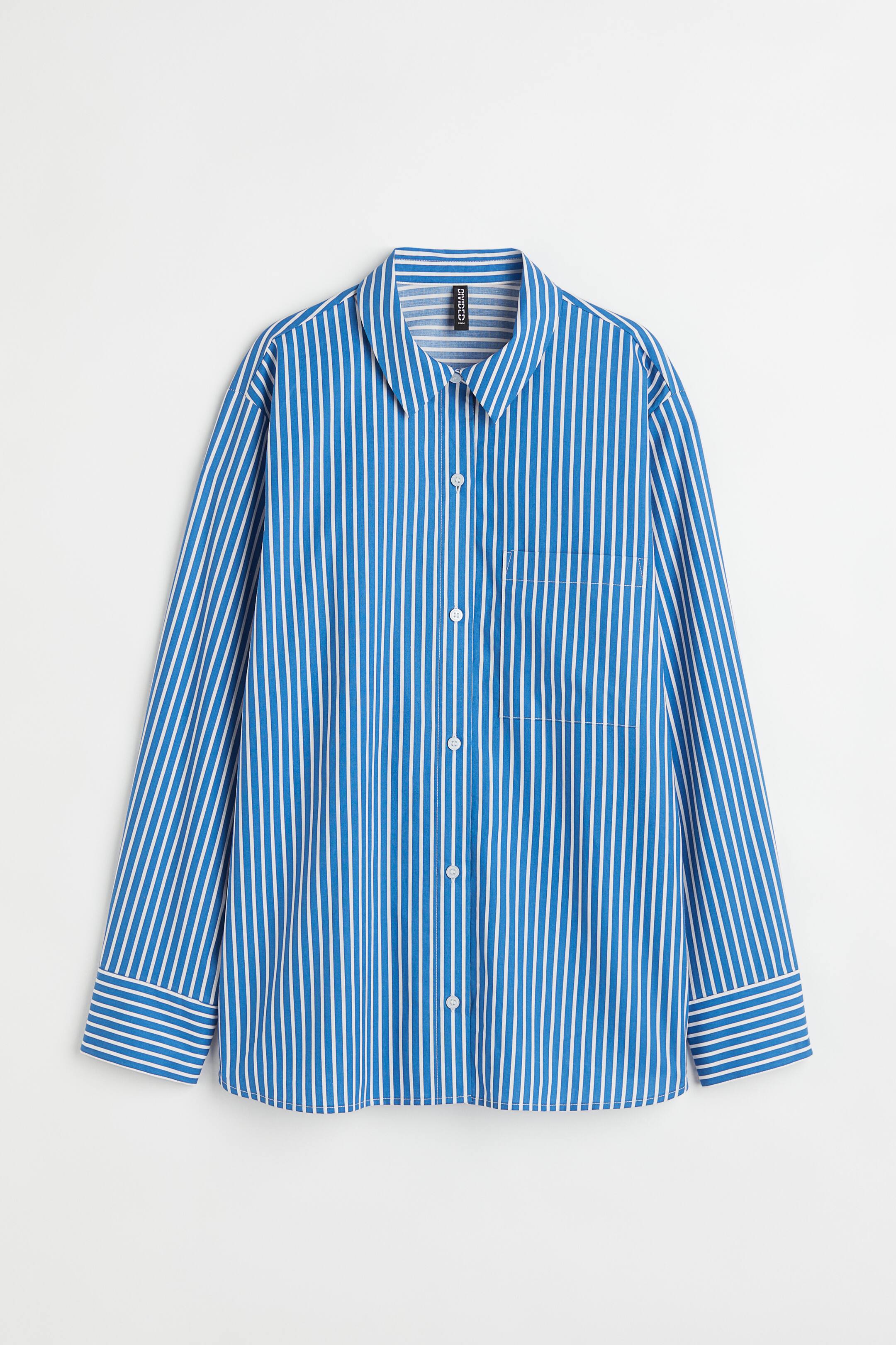 View larger image: Oversized poplin shirt - Blue/Striped - Ladies | H&M 1