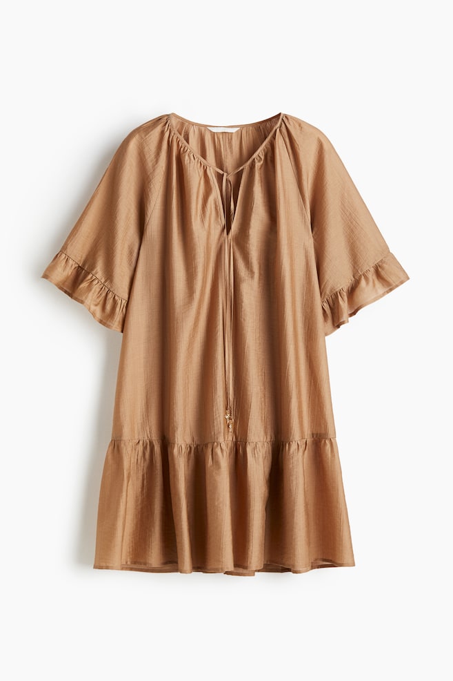 Vestido túnica con tiras de anudar - Beige oscuro/Crema/Floral/Negro - 1