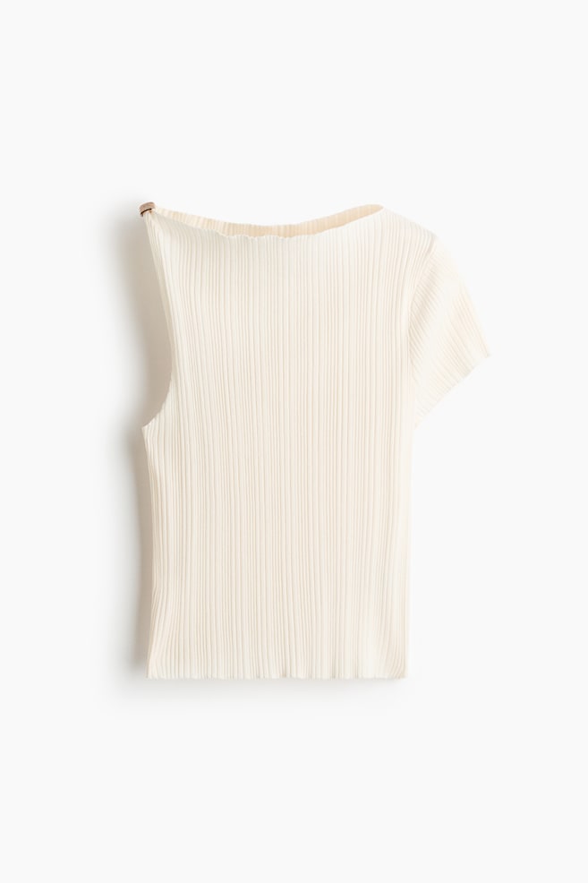 Top asimmetrico in maglia a coste - Crema - 1