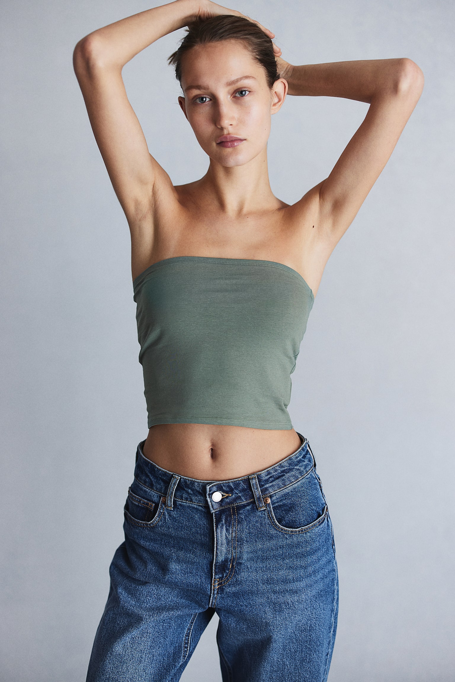 Short tube top - Dusty green/Cream - 1