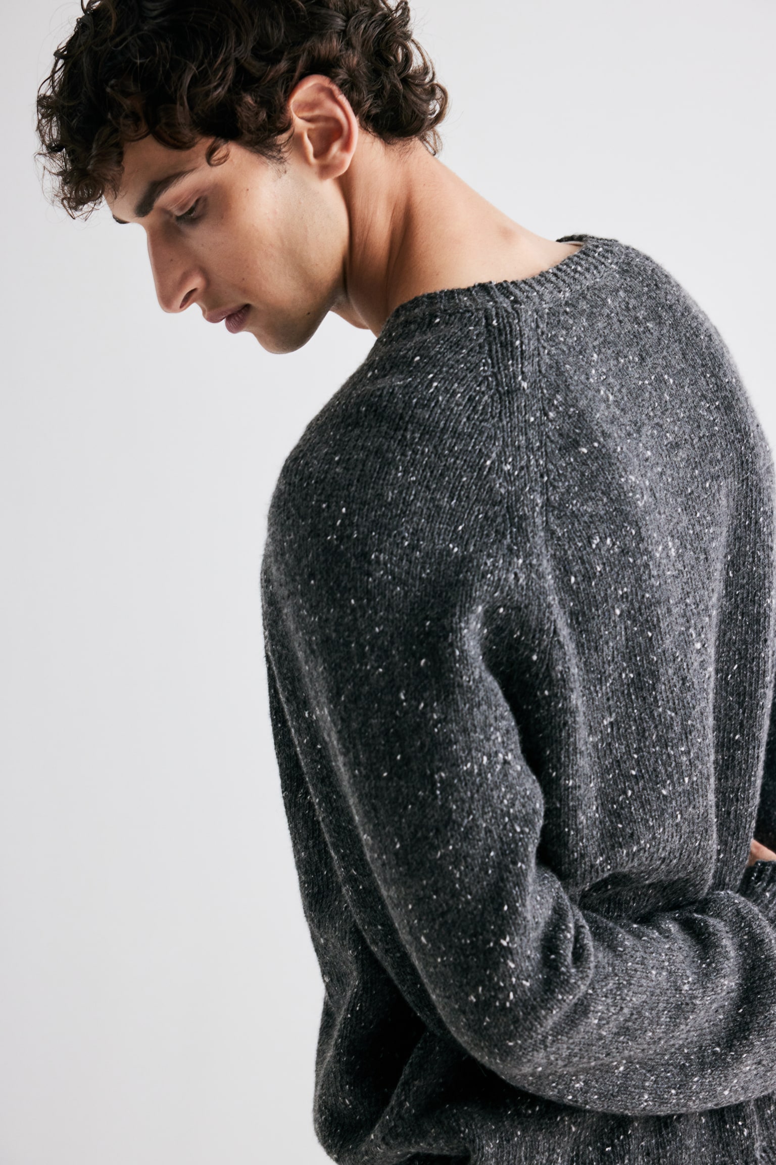 Regular Fit Wool-blend jumper - Dark grey marl/Navy blue - 4