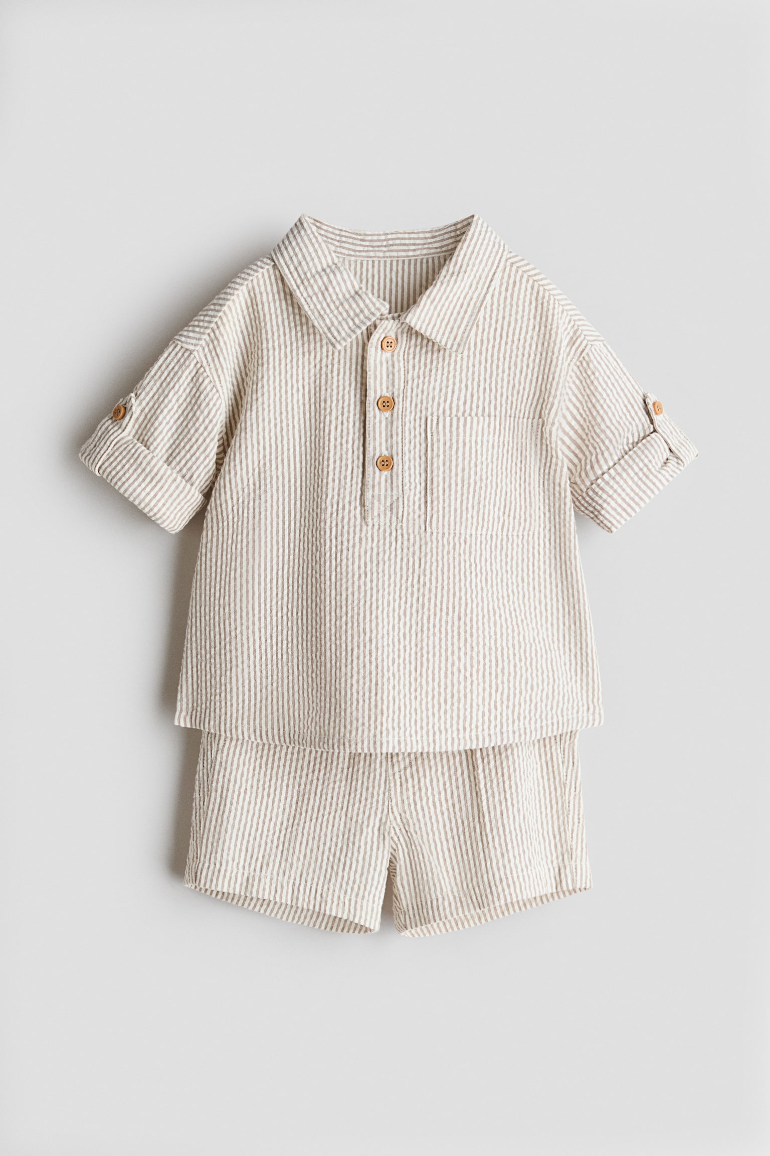 2-piece cotton seersucker set - Light beige/White striped/Light blue/White striped