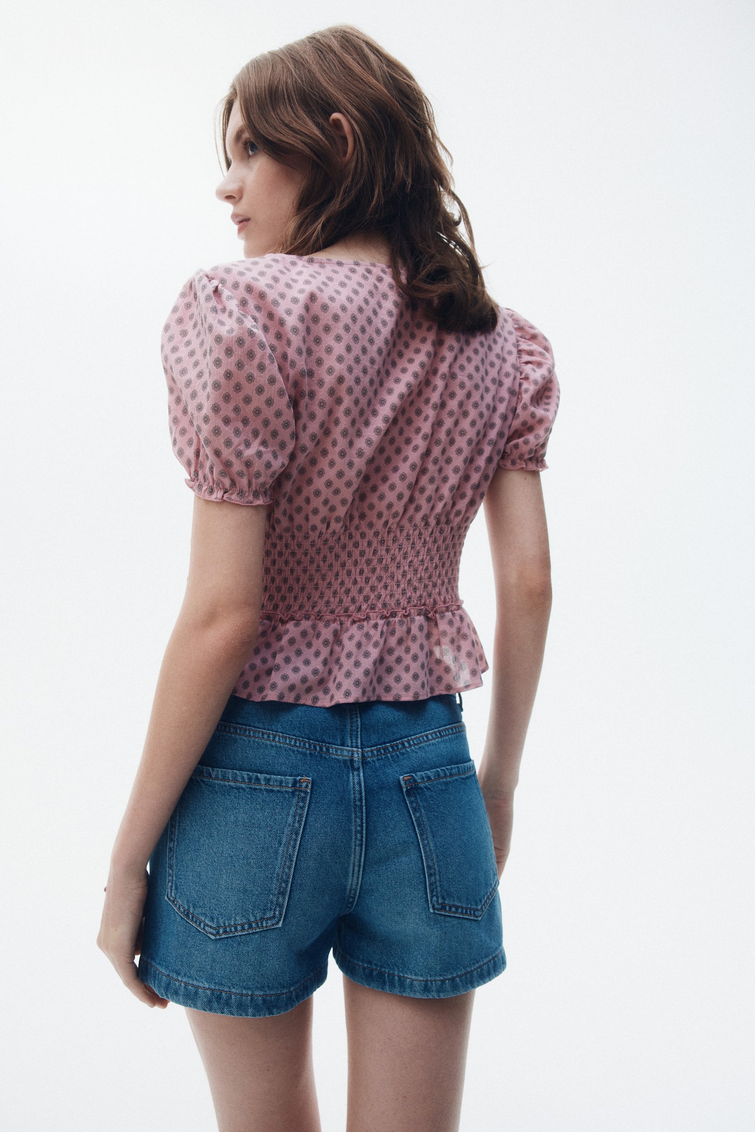 Áo kiểu peplum - Màu hồng/Hoa văn - 3