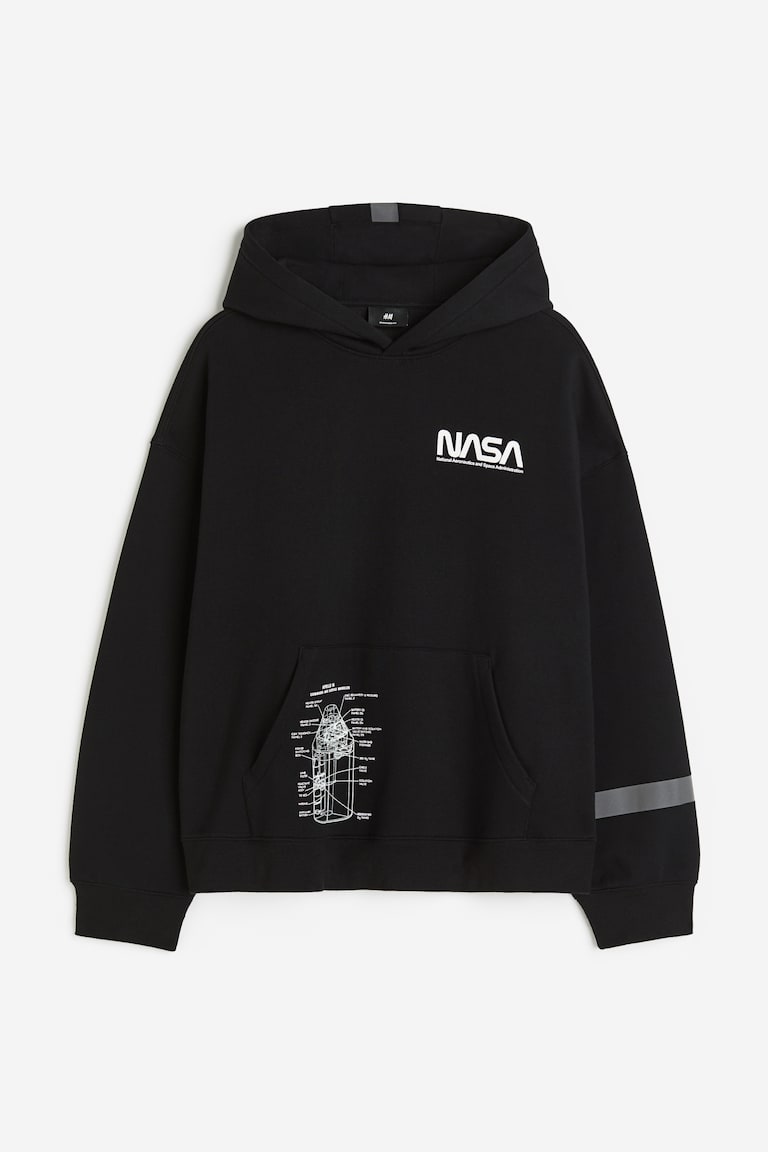 H&m Sweat Shirt Nasa Homme Hoodie Imprimé Oversized Fit Noir