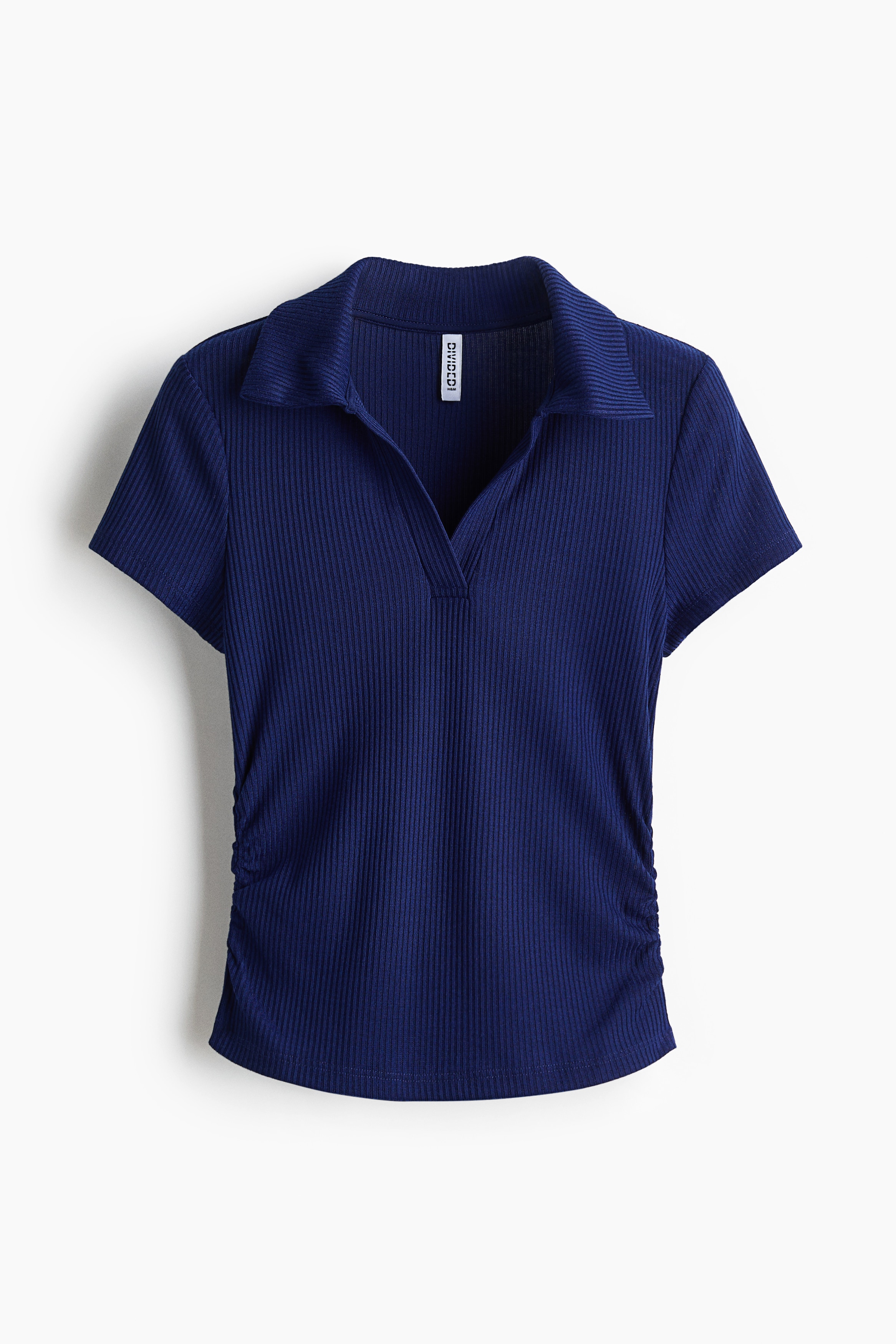 Ribbed collared top - Dark blue/Light blue/Striped/Light beige