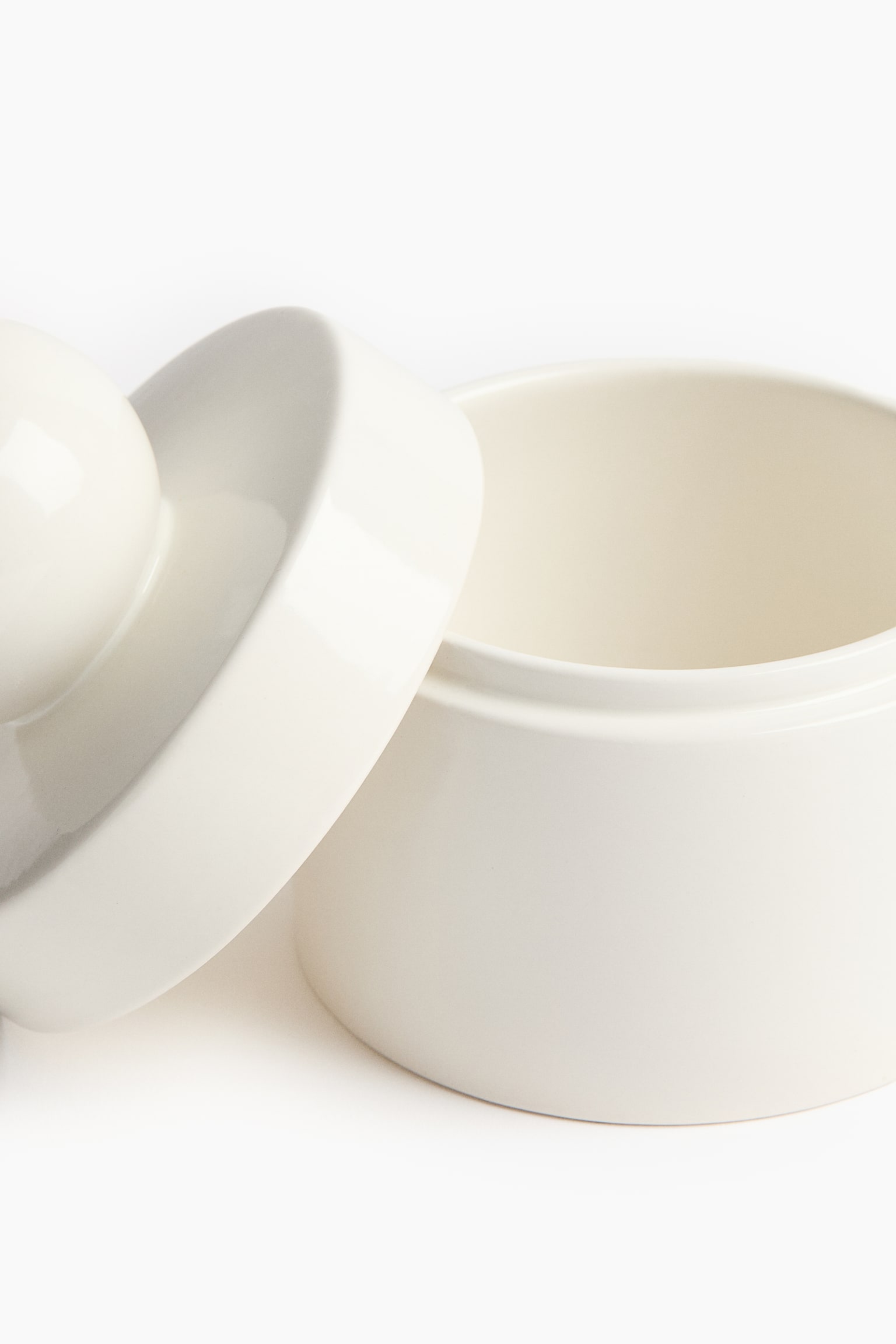 Small round stoneware box - White/Dark brown - 2