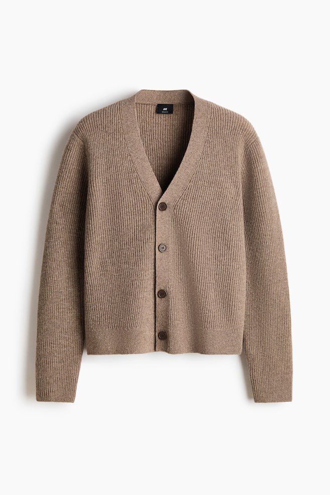 Cardigan in lana Regular Fit - Beige scuro/Grigio scuro/Marrone - 1