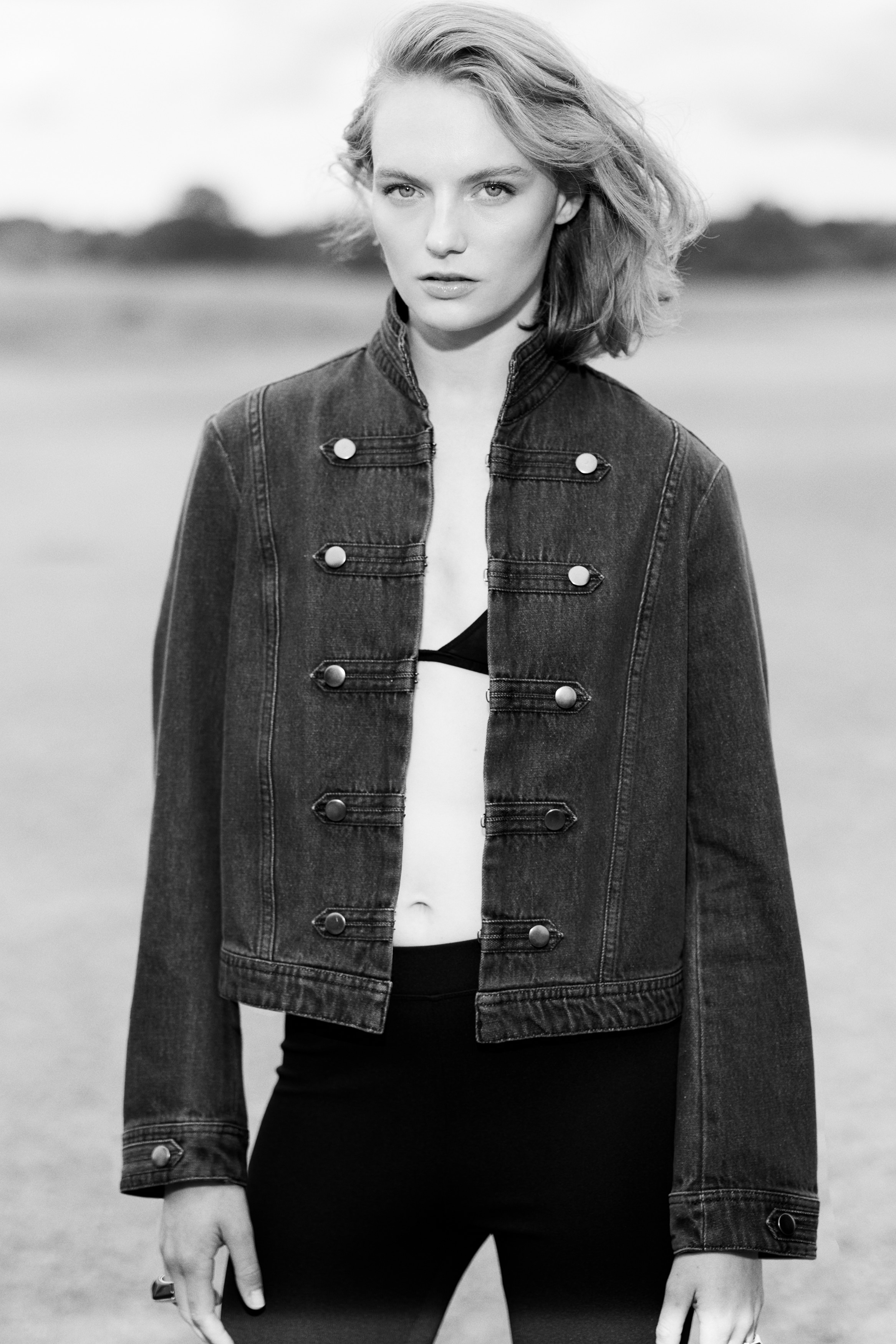 Studded denim jacketModel