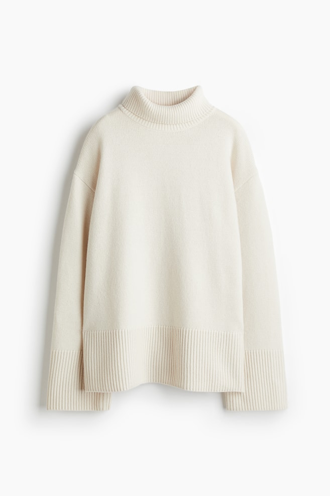 Cashmere-blend polo-neck jumper - Light beige/Brown - 1