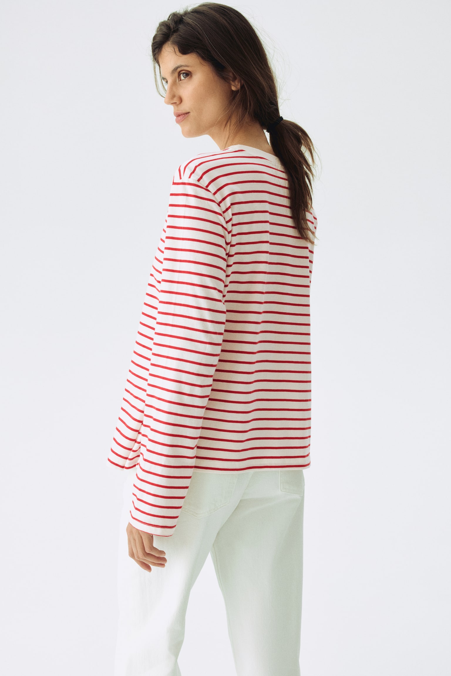 MAMA חולצת הנקה מכותנה - לבן/אדום פסים/לבן/פסים - 3