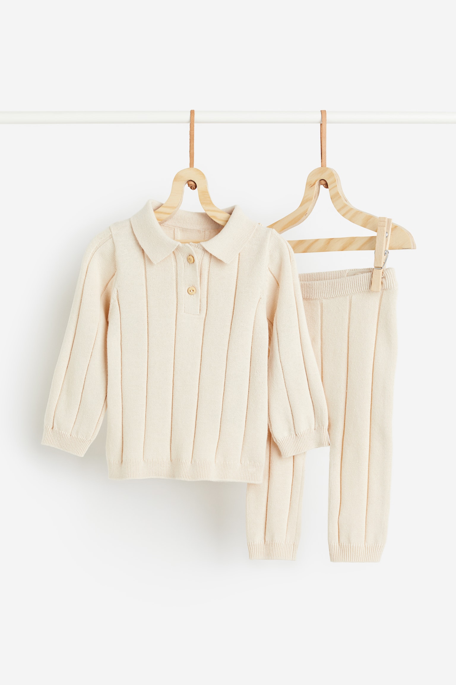 2-piece Knit Cotton Set - Light beige - 1