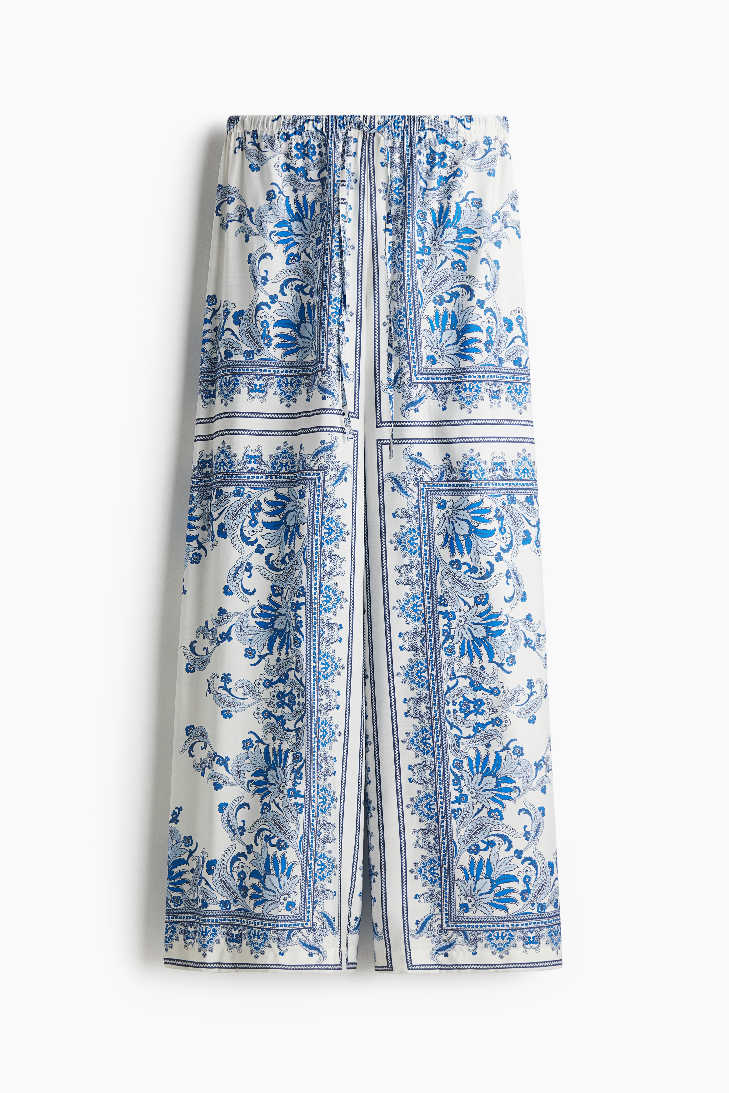 Wide drawstring trousers - White/Paisley-patterned