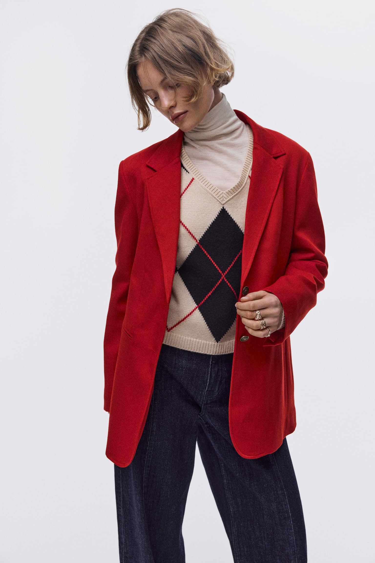 Sacou cu un rând de nasturi - Red - 7