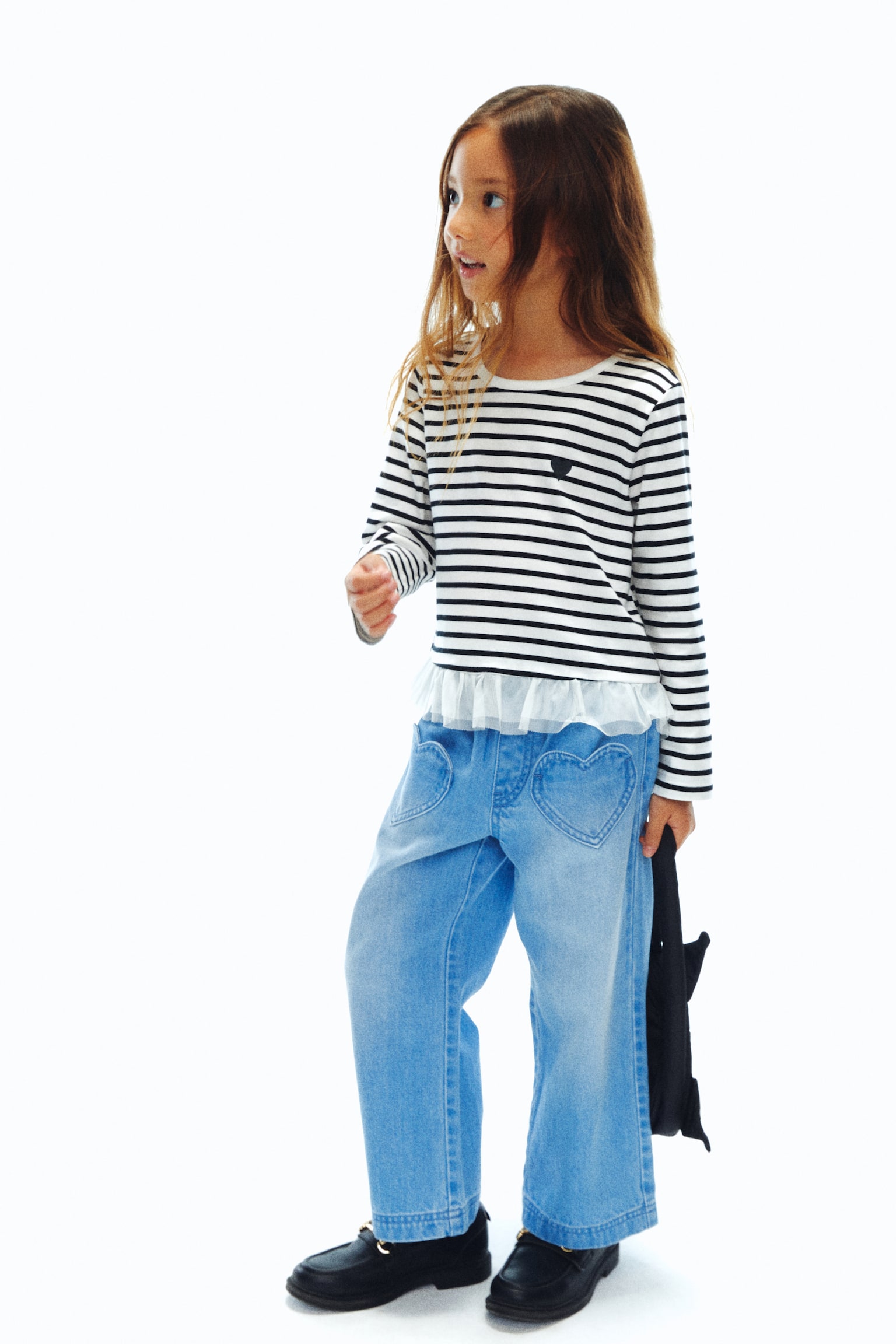 튤 프릴 코튼 탑 - 화이트/블랙 스트라이프/라이트 블루/하트/화이트/하트 - 4