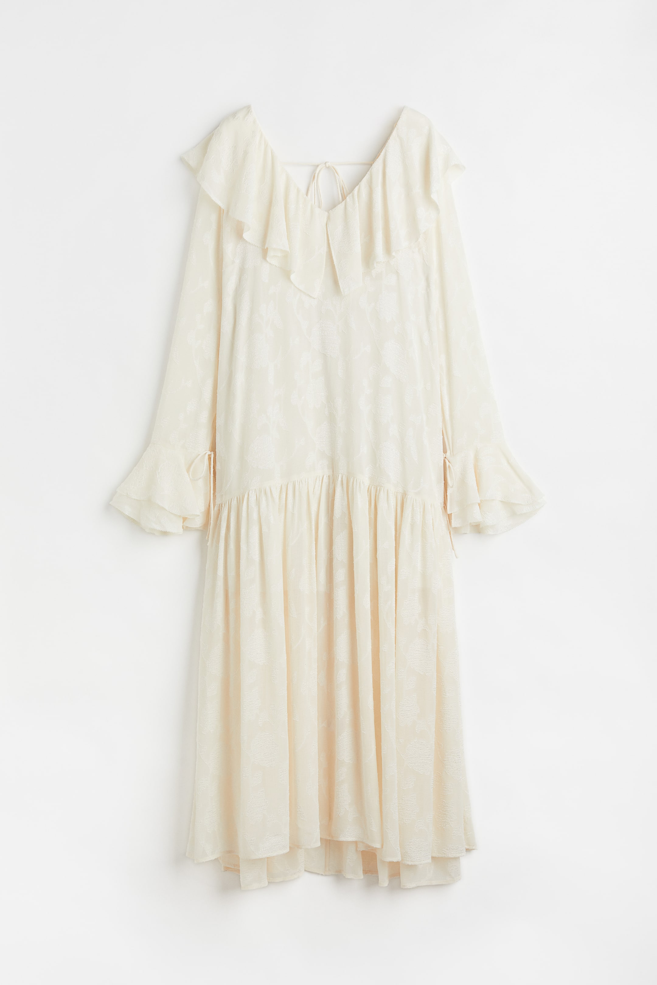 Flounced dress - V-neck - Long sleeve - Cream - Ladies | H&M GB