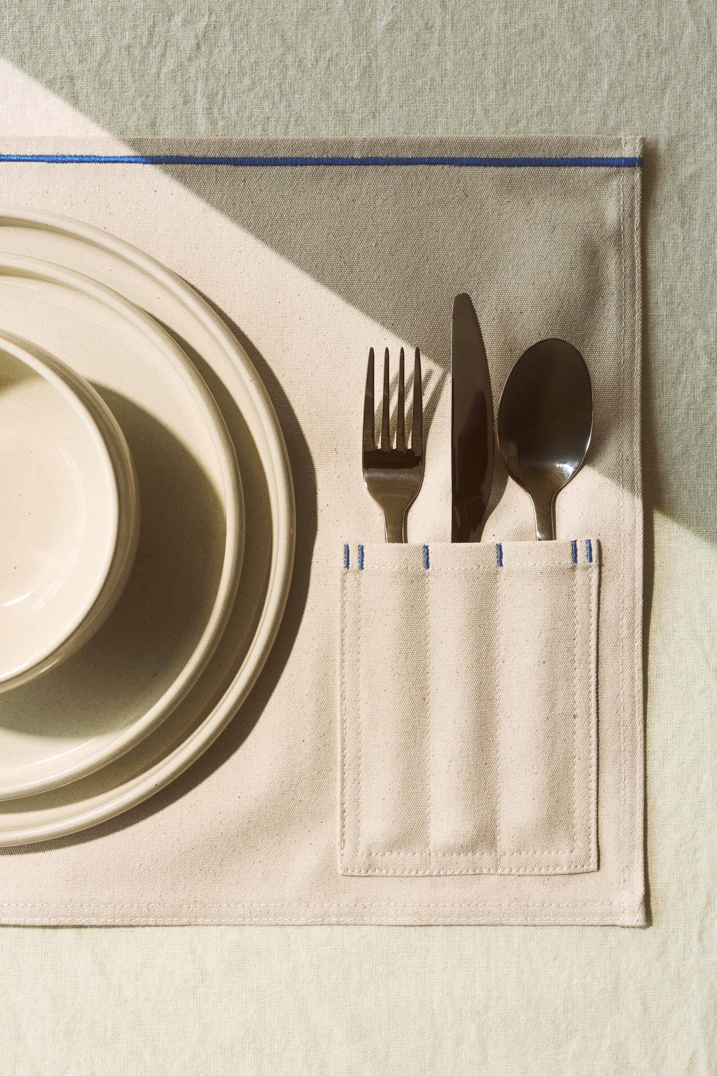 4-Pack Pocket-Detail Placemats - Light beige/blue/Light beige/orange/Light beige/black