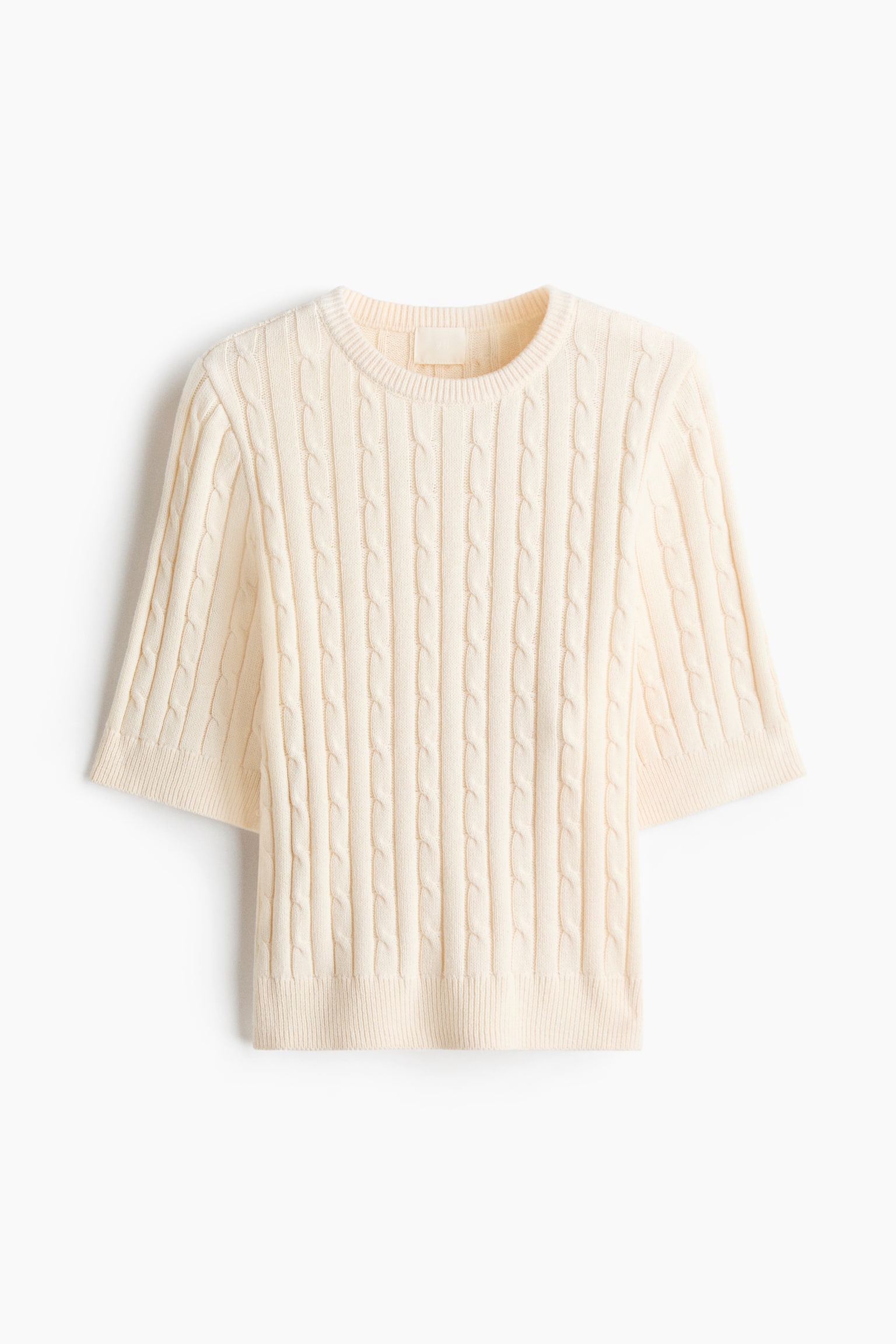 Short-sleeved cable-knit top - Cream/Dark red/Navy blue