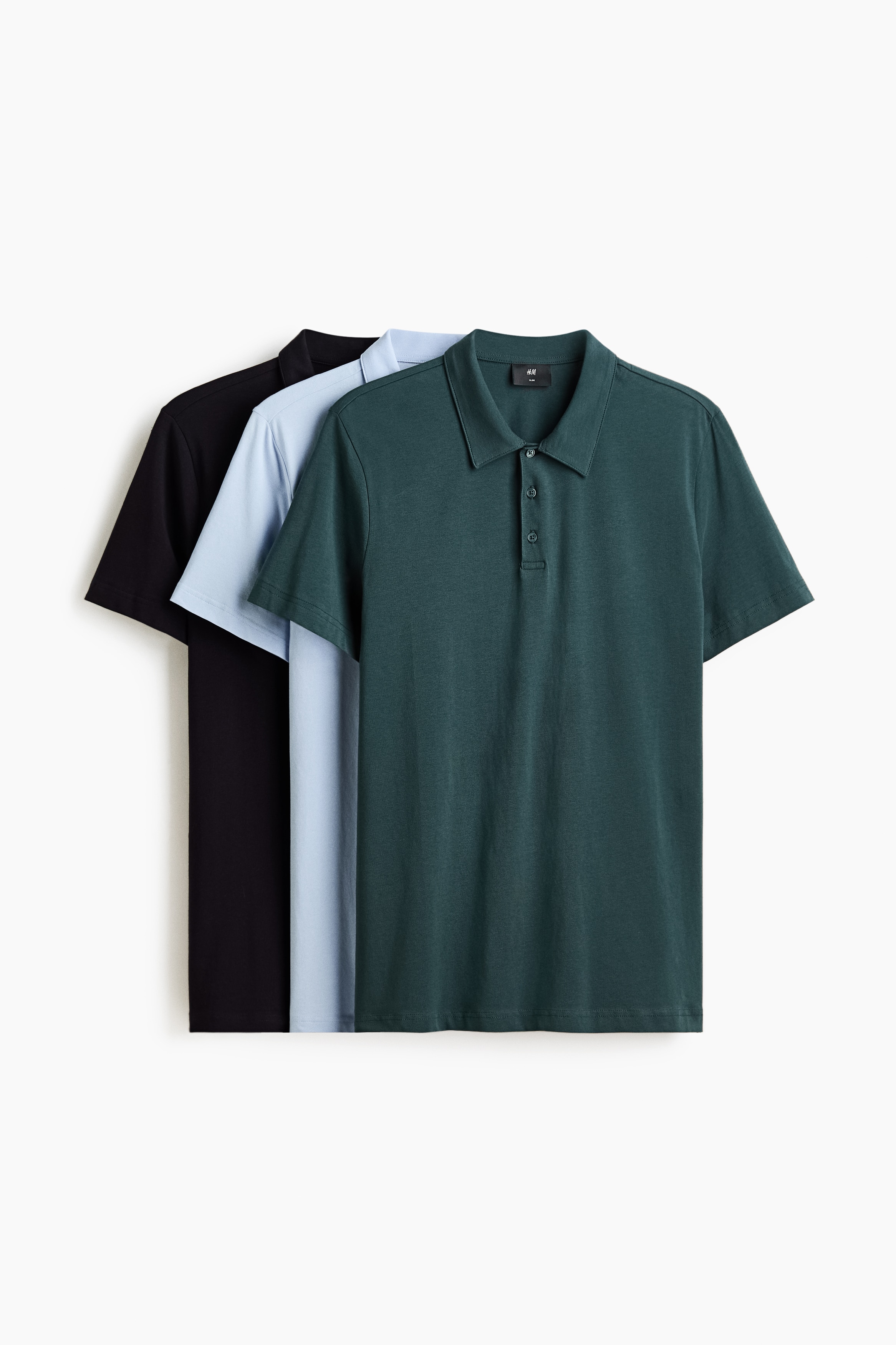 H & M - 3er-Pack Poloshirts in Slim Fit - Türkis - Herren