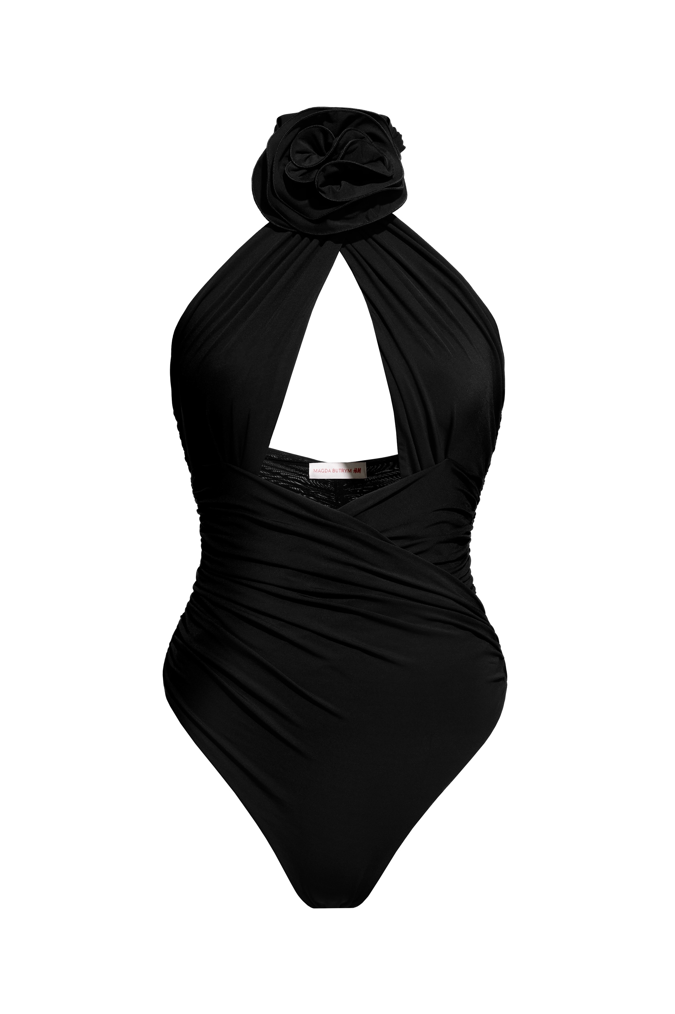 Cut out-body med rosapplikation - Svart