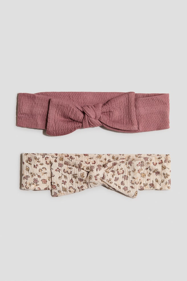 Fasce capelli con nodo 2 pz - Rosa polvere/fiori/Nero/dorato - 1