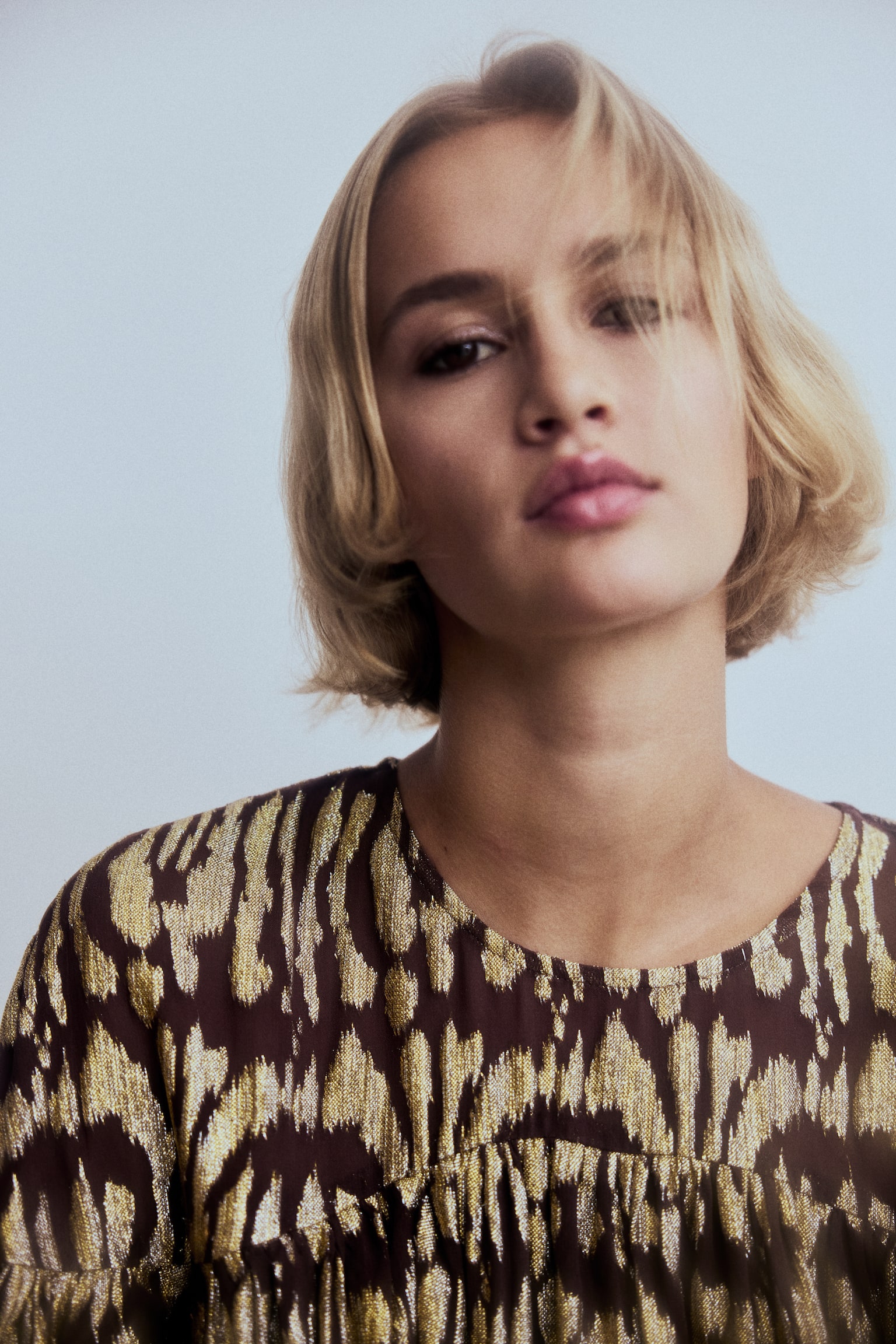 Oversized jacquard-weave dress - Tmavě hnědá/vzor - 3