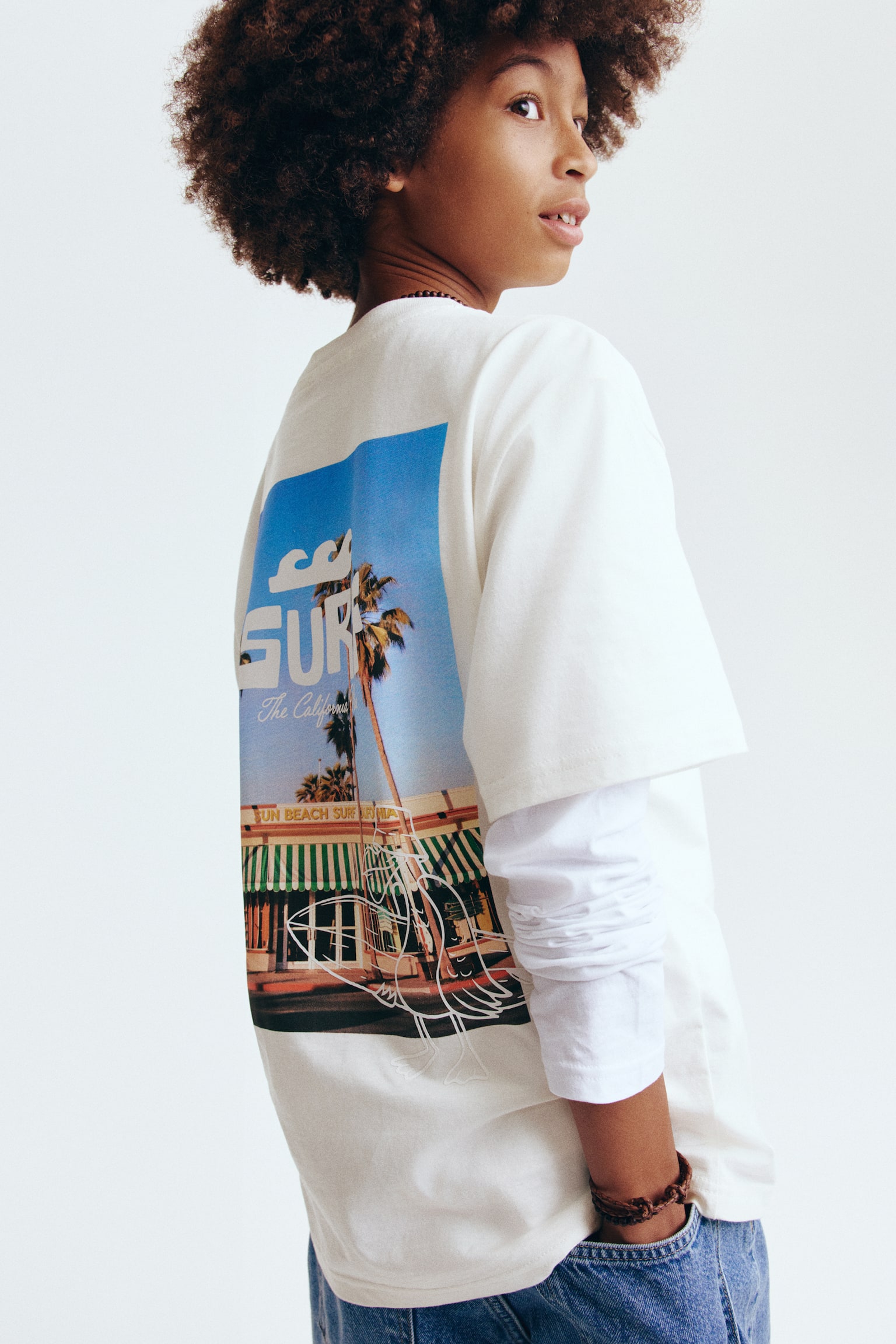 Printed cotton T-shirt-White/Surf - 3