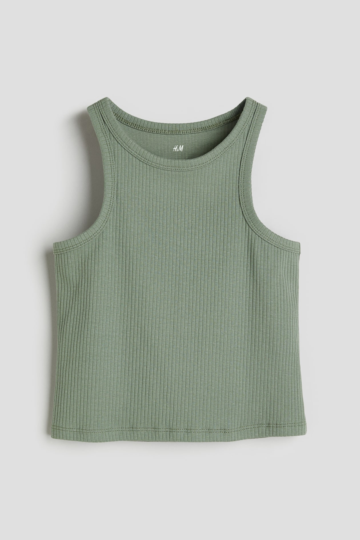 Ribbed cotton vest top - Khaki green - Kids | H&M GB