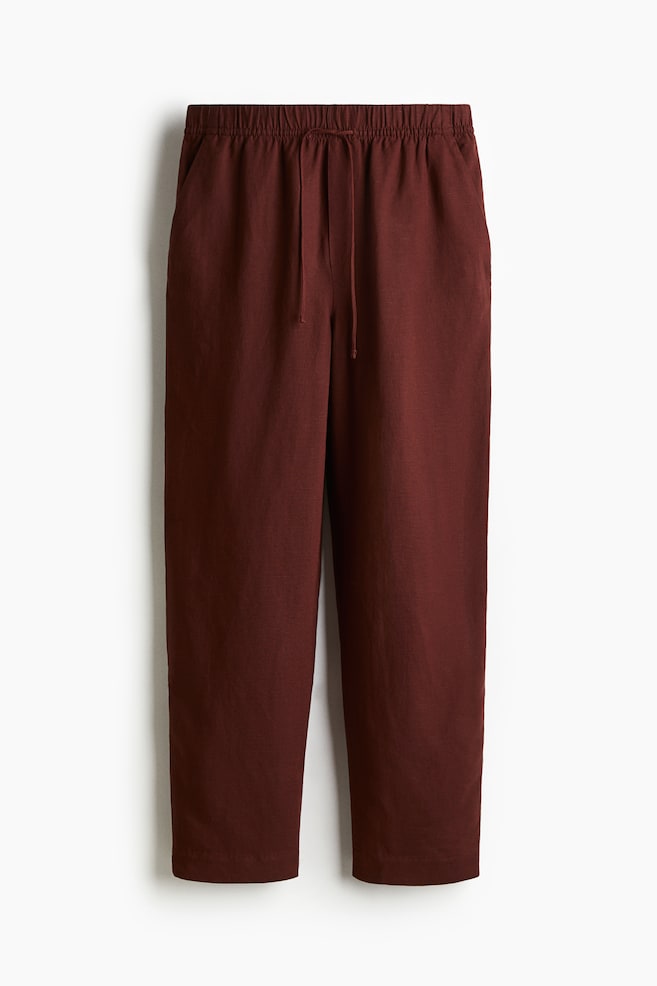 Pantalón en mezcla de lino con cordón de ajuste - Marrón/Verde caqui - 1