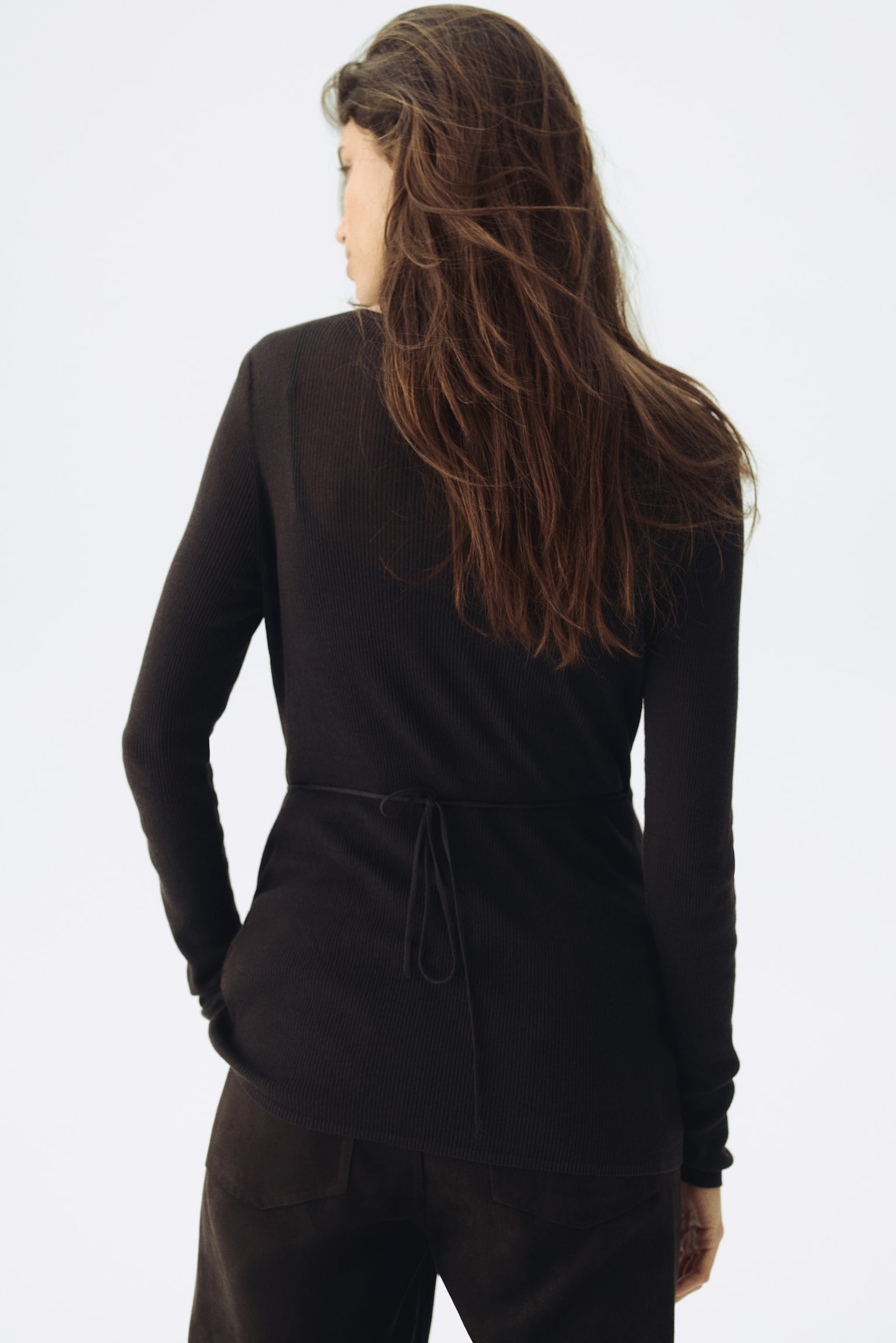 MAMA Rib-knit wrap cardigan - Dark brown/Light beige - 3